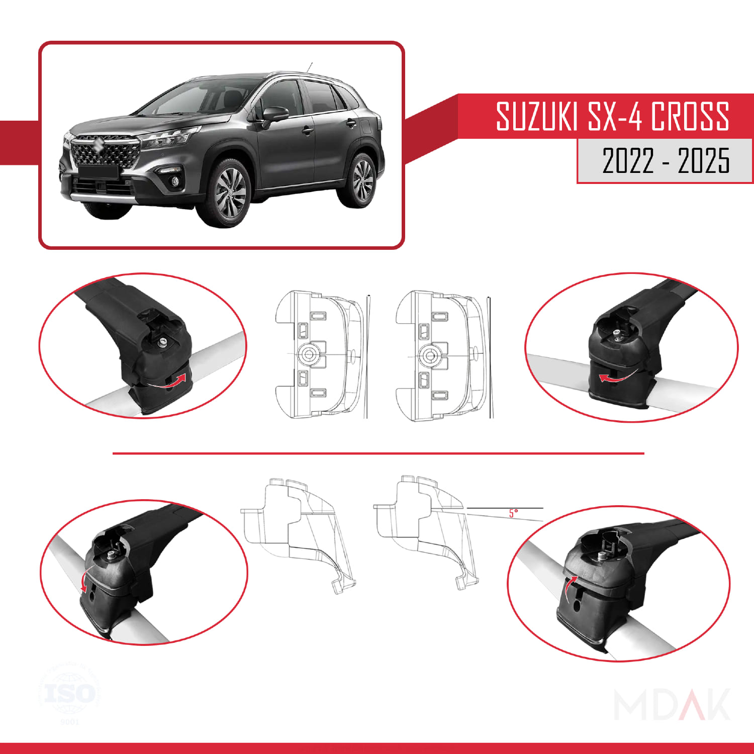 Suzuki SX4 S-Cross 4 (JY) 2022 ve Sonrası ile Uyumlu ACE-2 Ara Atkı Tavan Barı Siyah 2 Adet - Görsel 5