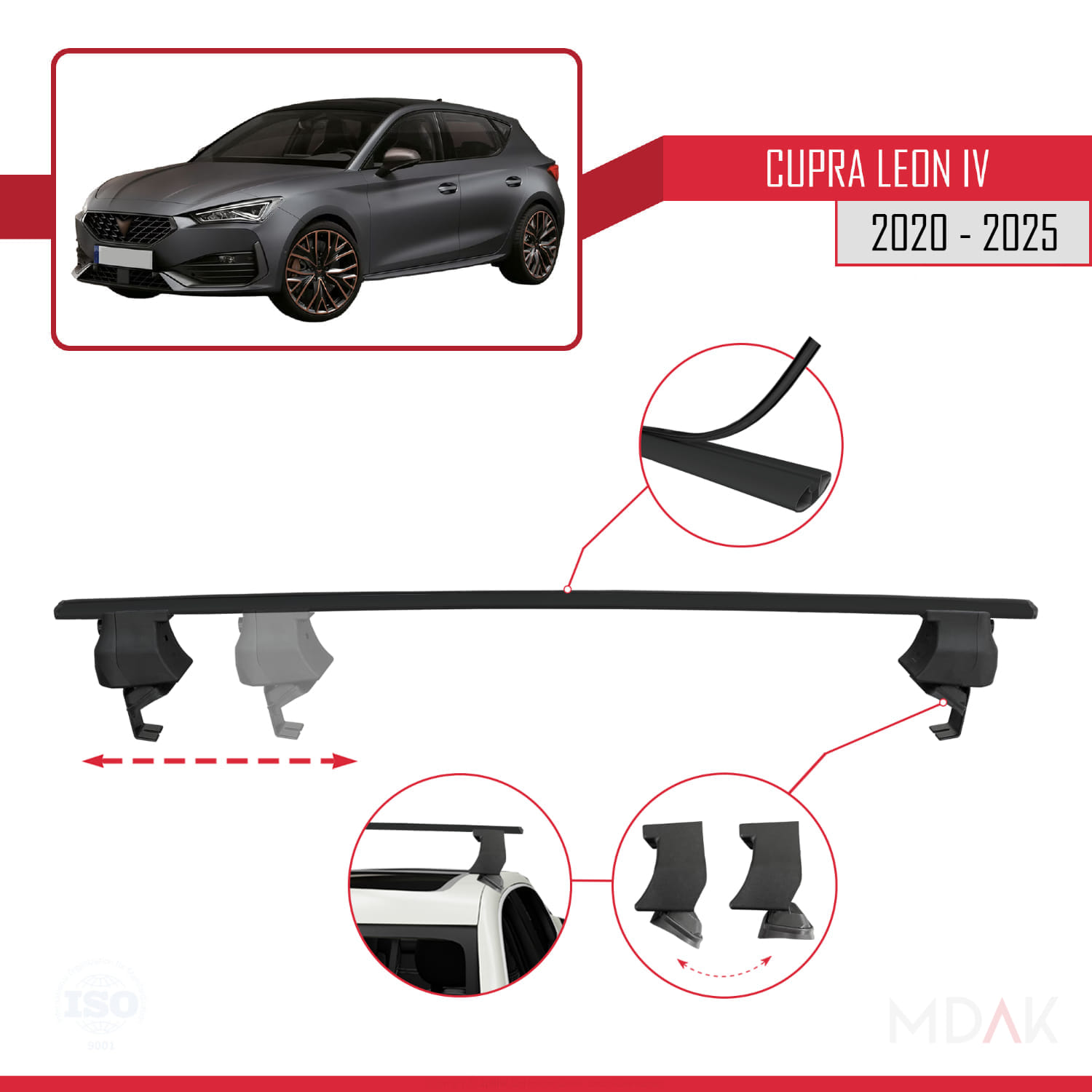 Seat/Cupra Leon 4 2020 ve Sonrası ile Uyumlu ACE-4 Ara Atkı Tavan Barı Siyah 2 Adet - Görsel 3