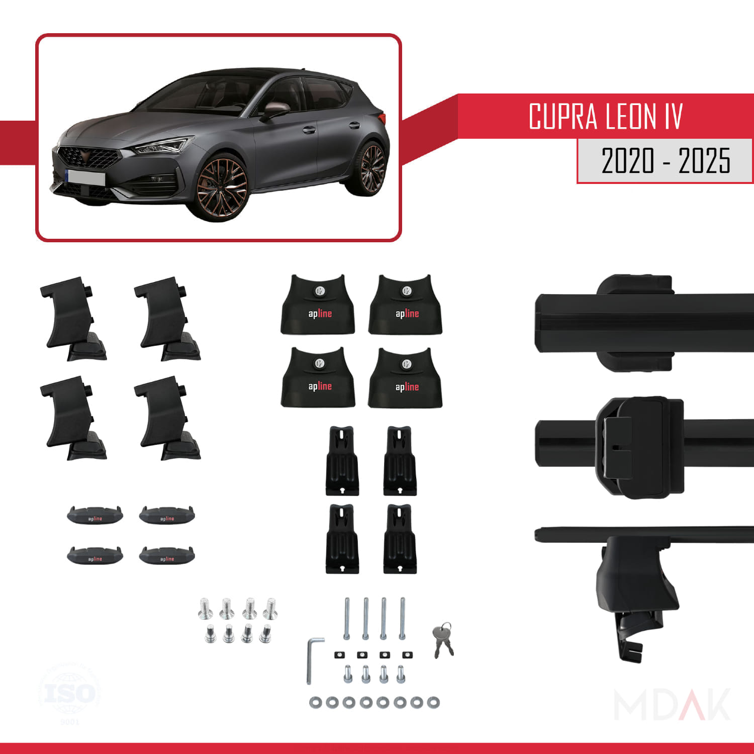 Seat/Cupra Leon 4 2020 ve Sonrası ile Uyumlu ACE-4 Ara Atkı Tavan Barı Siyah 2 Adet - Görsel 5