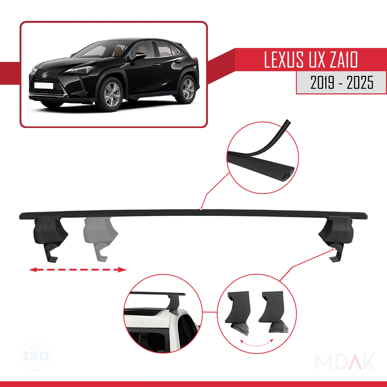 Lexus UX (ZA10) 2019 ve Sonrası ile Uyumlu ACE-4 Ara Atkı Tavan Barı Siyah 2 Adet - Görsel 3