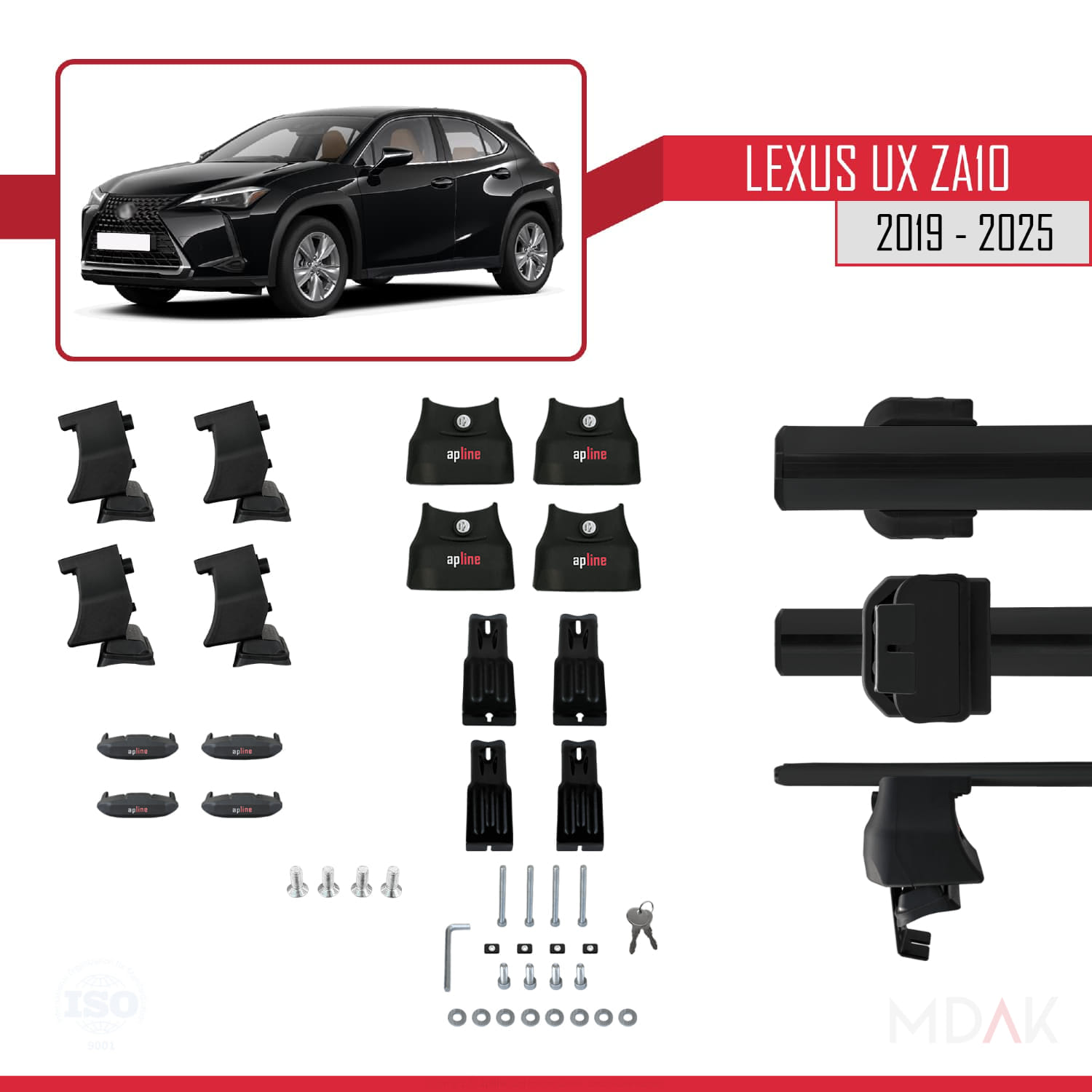 Lexus UX (ZA10) 2019 ve Sonrası ile Uyumlu ACE-4 Ara Atkı Tavan Barı Siyah 2 Adet - Görsel 5
