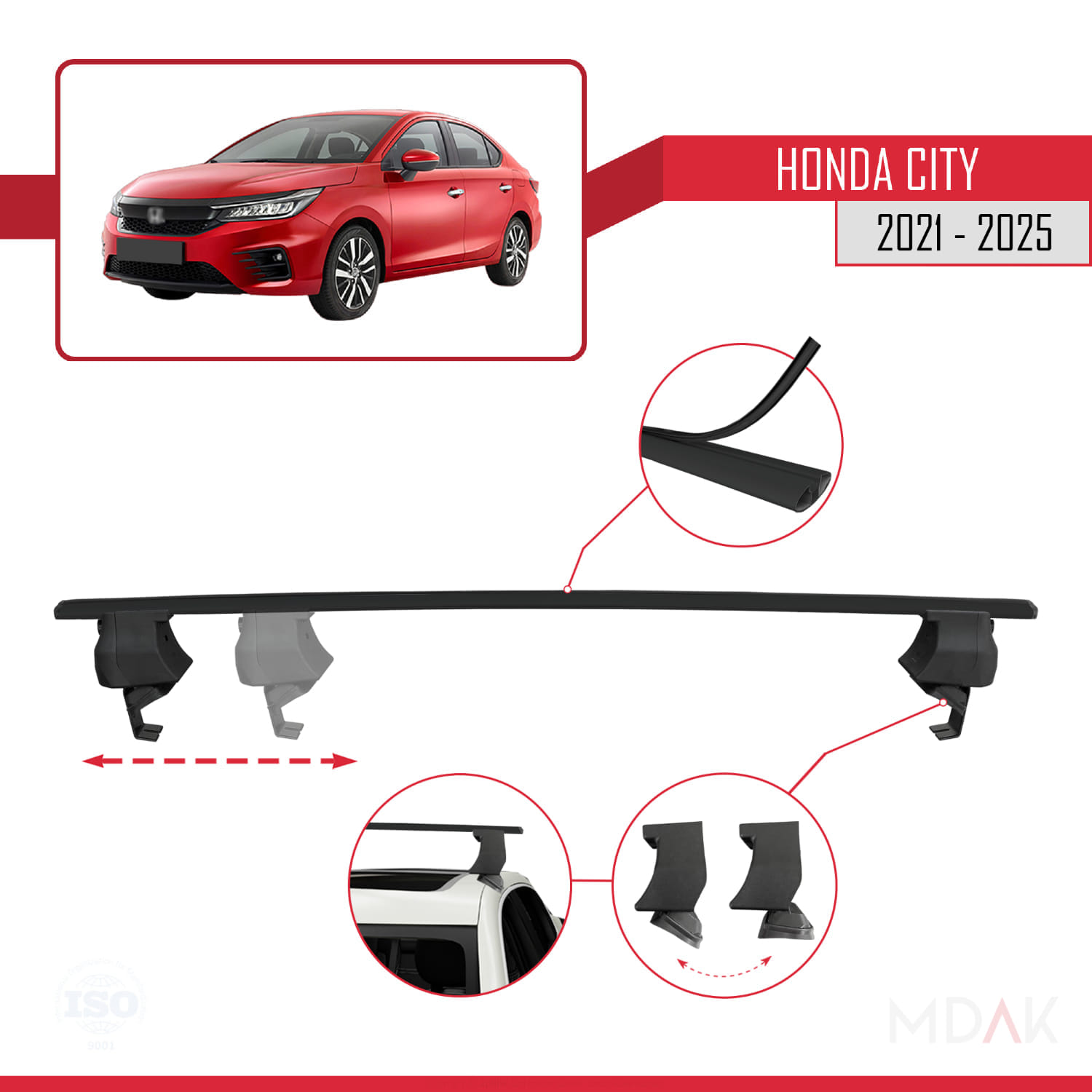 Honda City 2021 ve Sonrası ile Uyumlu ACE-4 Ara Atkı Tavan Barı Siyah 2 Adet - Görsel 4