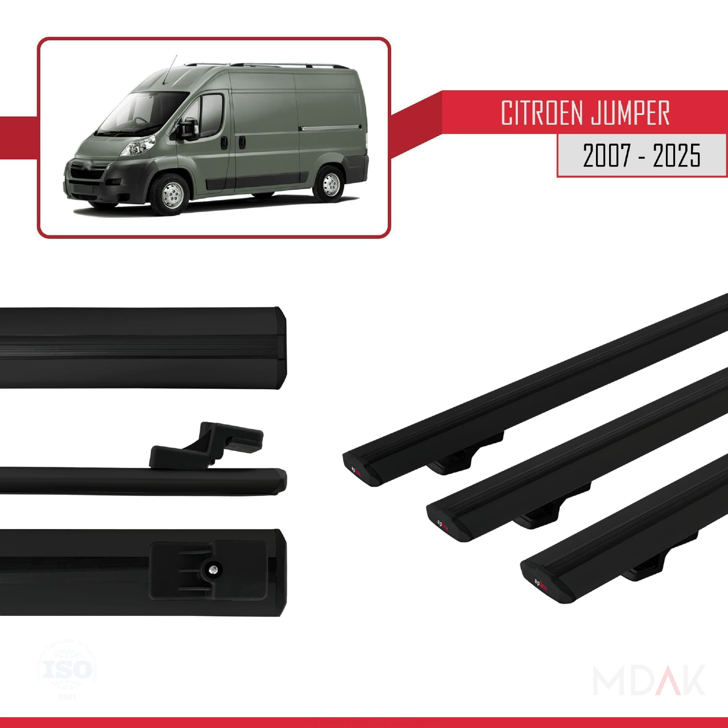 Citroen Jumper 2 2007 ve Sonrası ile Uyumlu BASIC Model Ara Atkı Tavan Barı Siyah 3 Adet - Görsel 3