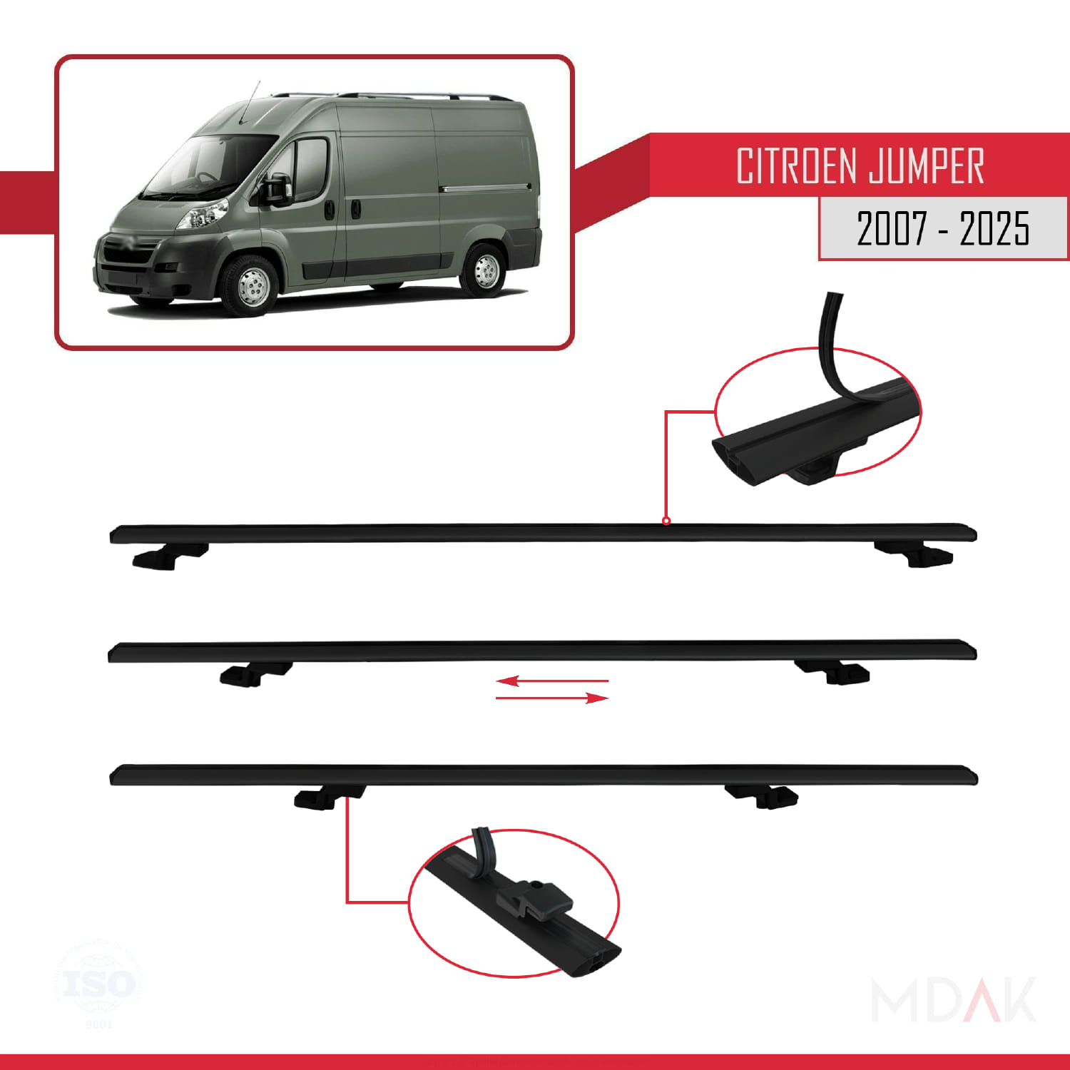 Citroen Jumper 2 2007 ve Sonrası ile Uyumlu BASIC Model Ara Atkı Tavan Barı Siyah 3 Adet - Görsel 5