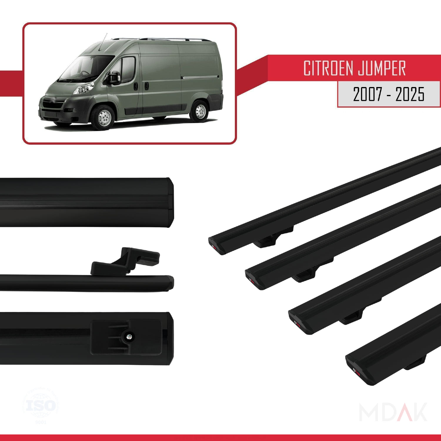 Citroen Jumper 2 2007 ve Sonrası ile Uyumlu BASIC Model Ara Atkı Tavan Barı Siyah 4 Adet - Görsel 3