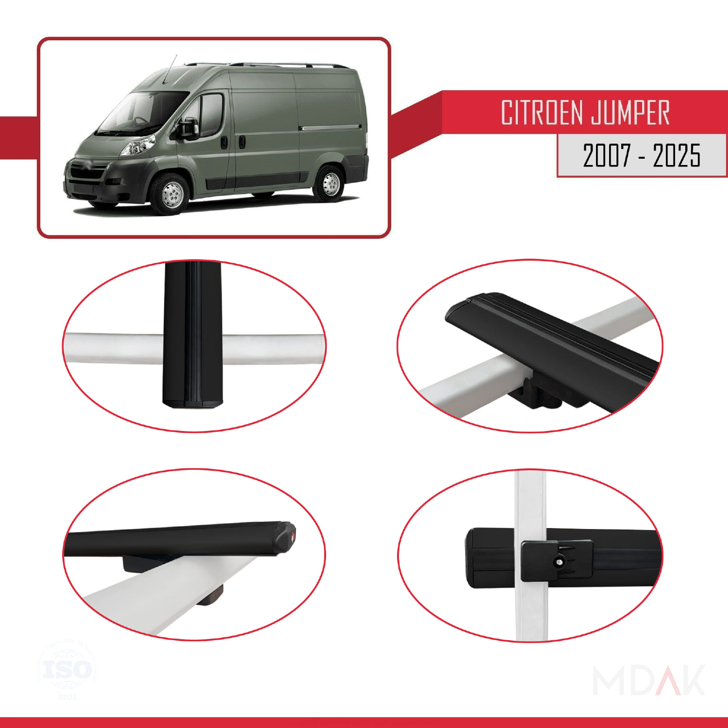Citroen Jumper 2 2007 ve Sonrası ile Uyumlu BASIC Model Ara Atkı Tavan Barı Siyah 4 Adet - Görsel 4