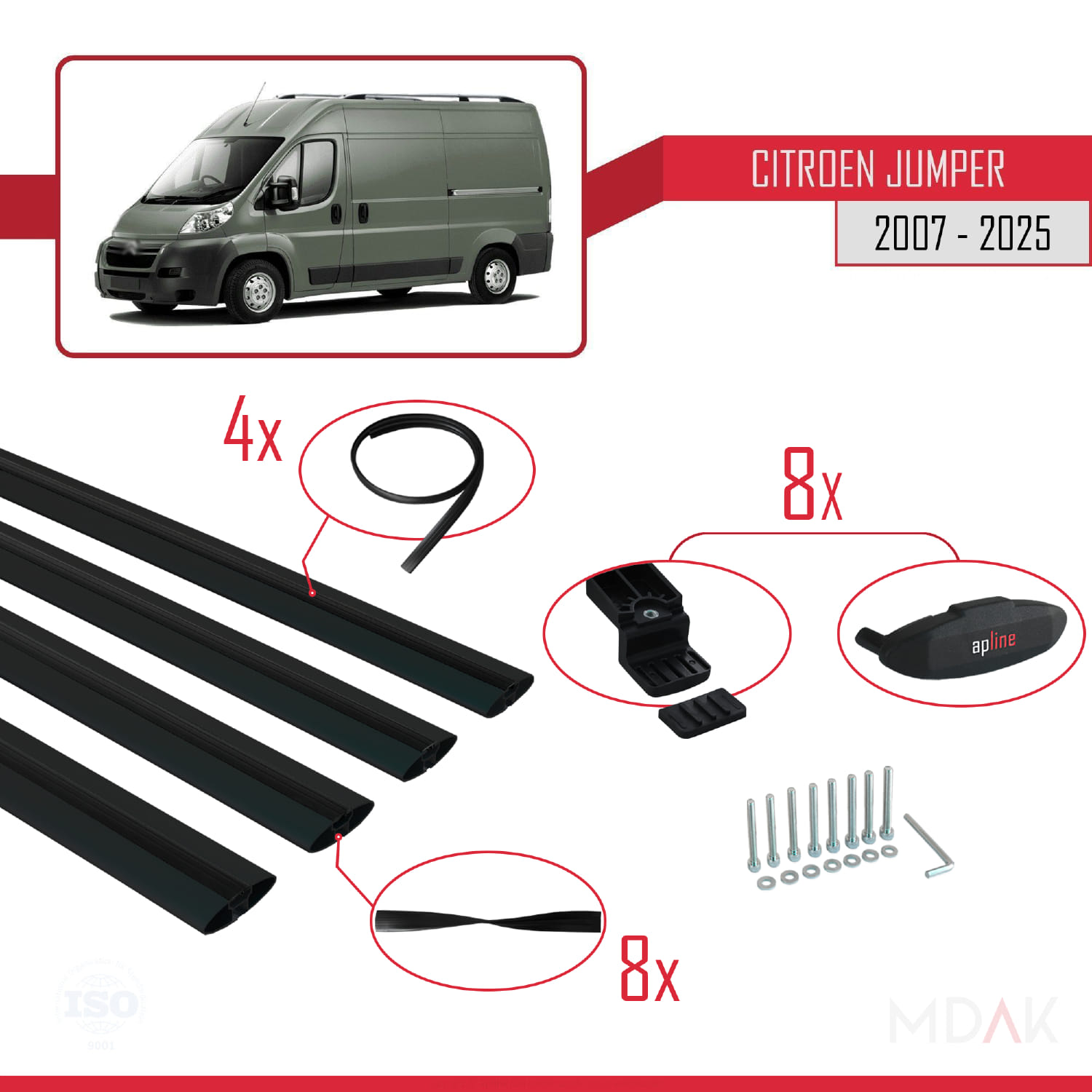 Citroen Jumper 2 2007 ve Sonrası ile Uyumlu BASIC Model Ara Atkı Tavan Barı Siyah 4 Adet - Görsel 6