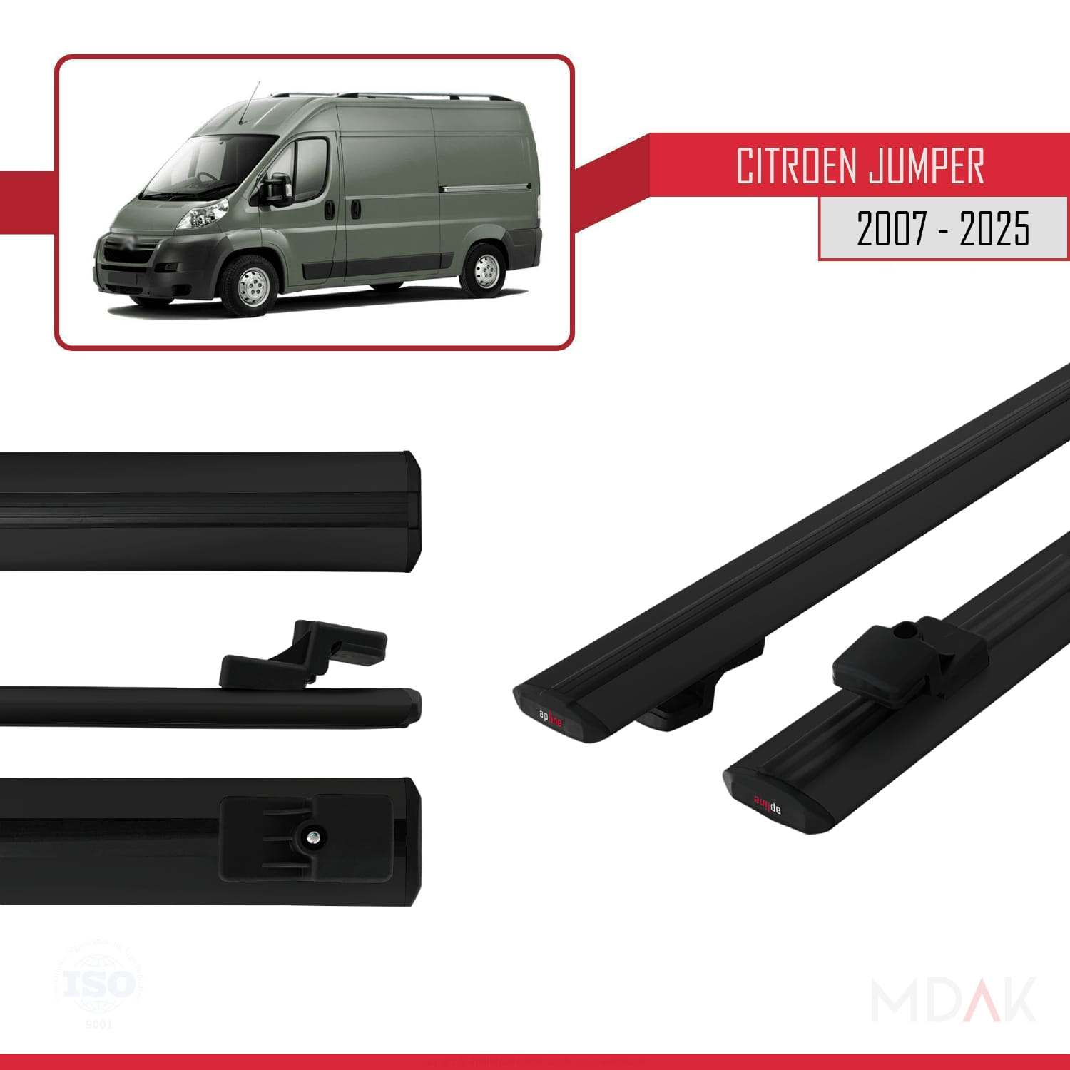 Citroen Jumper 2 2007 ve Sonrası ile Uyumlu BASIC Model Ara Atkı Tavan Barı Siyah 2 Adet - Görsel 3