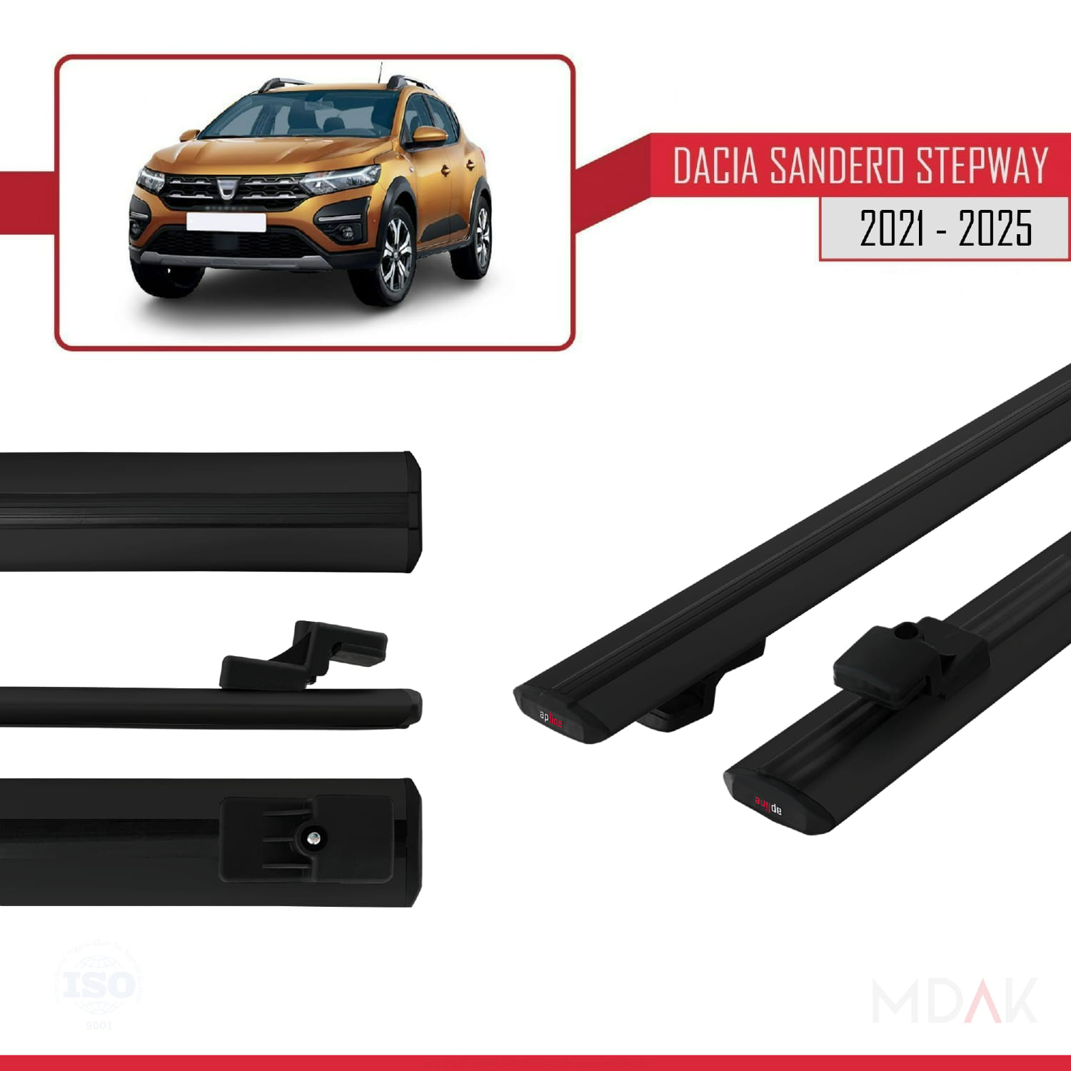 Dacia Sandero Stepway 3 2021 ve Sonrası ile Uyumlu BASIC Model Ara Atkı Tavan Barı Siyah 2 Adet - Görsel 3