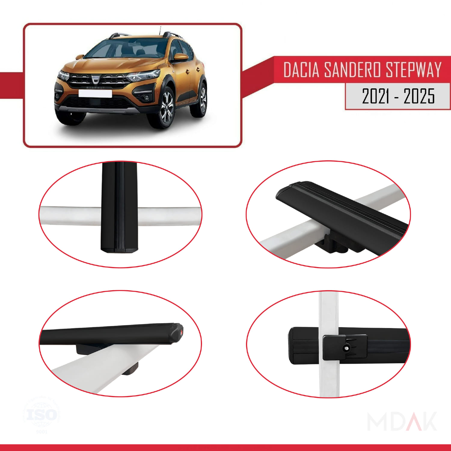 Dacia Sandero Stepway 3 2021 ve Sonrası ile Uyumlu BASIC Model Ara Atkı Tavan Barı Siyah 2 Adet - Görsel 4