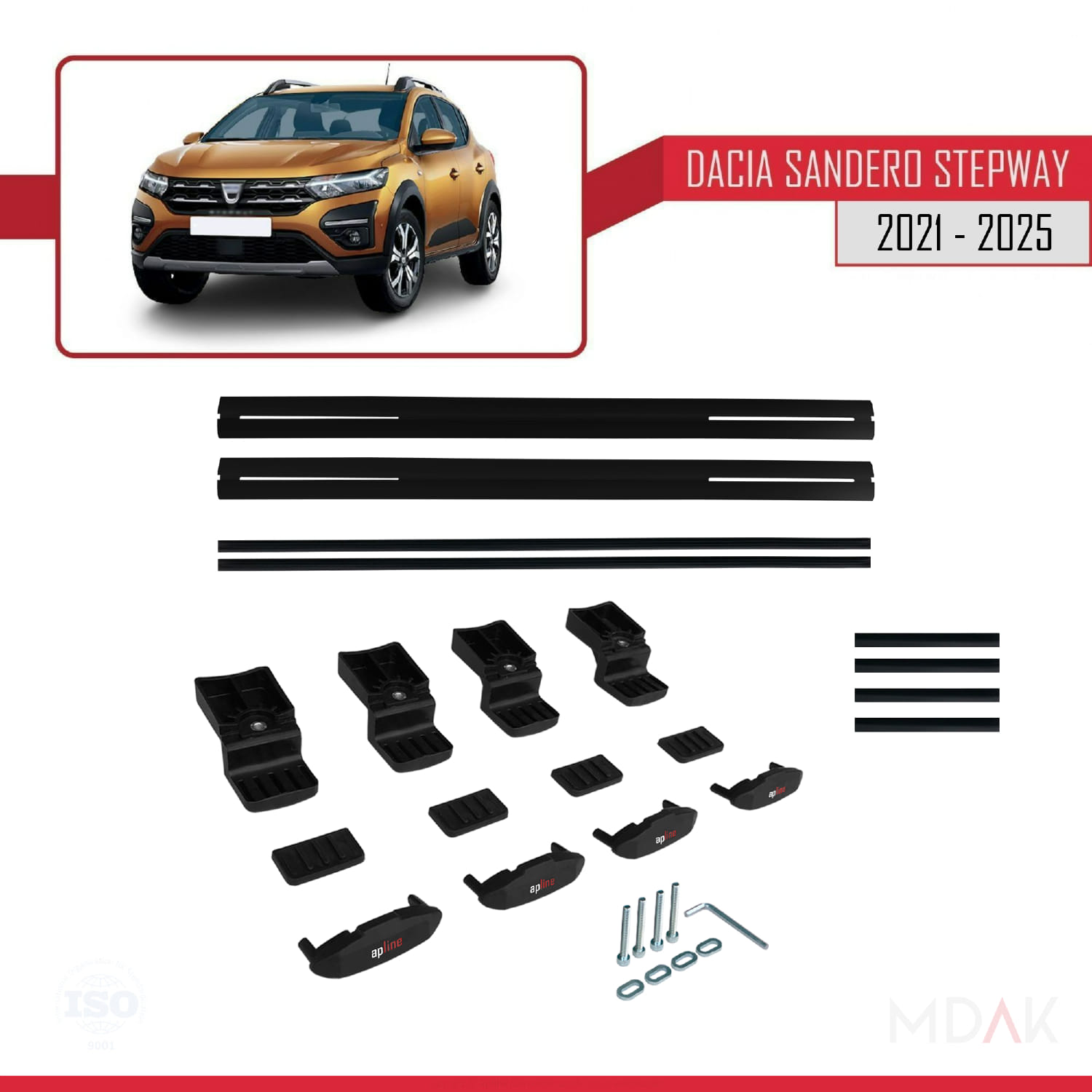 Dacia Sandero Stepway 3 2021 ve Sonrası ile Uyumlu BASIC Model Ara Atkı Tavan Barı Siyah 2 Adet - Görsel 6