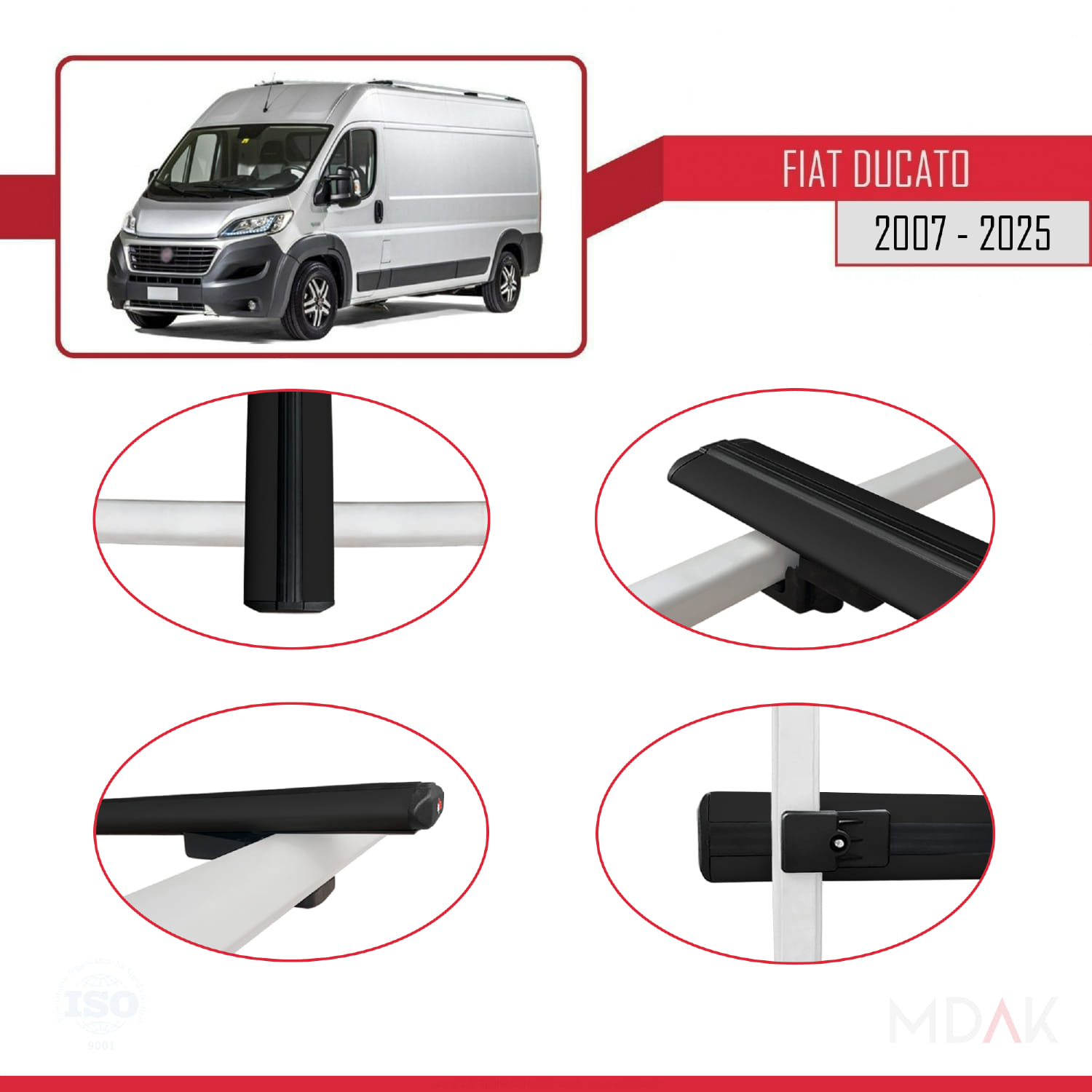 Fiat Ducato 3 2007 ve Sonrası ile Uyumlu BASIC Model Ara Atkı Tavan Barı Siyah 3 Adet - Görsel 4