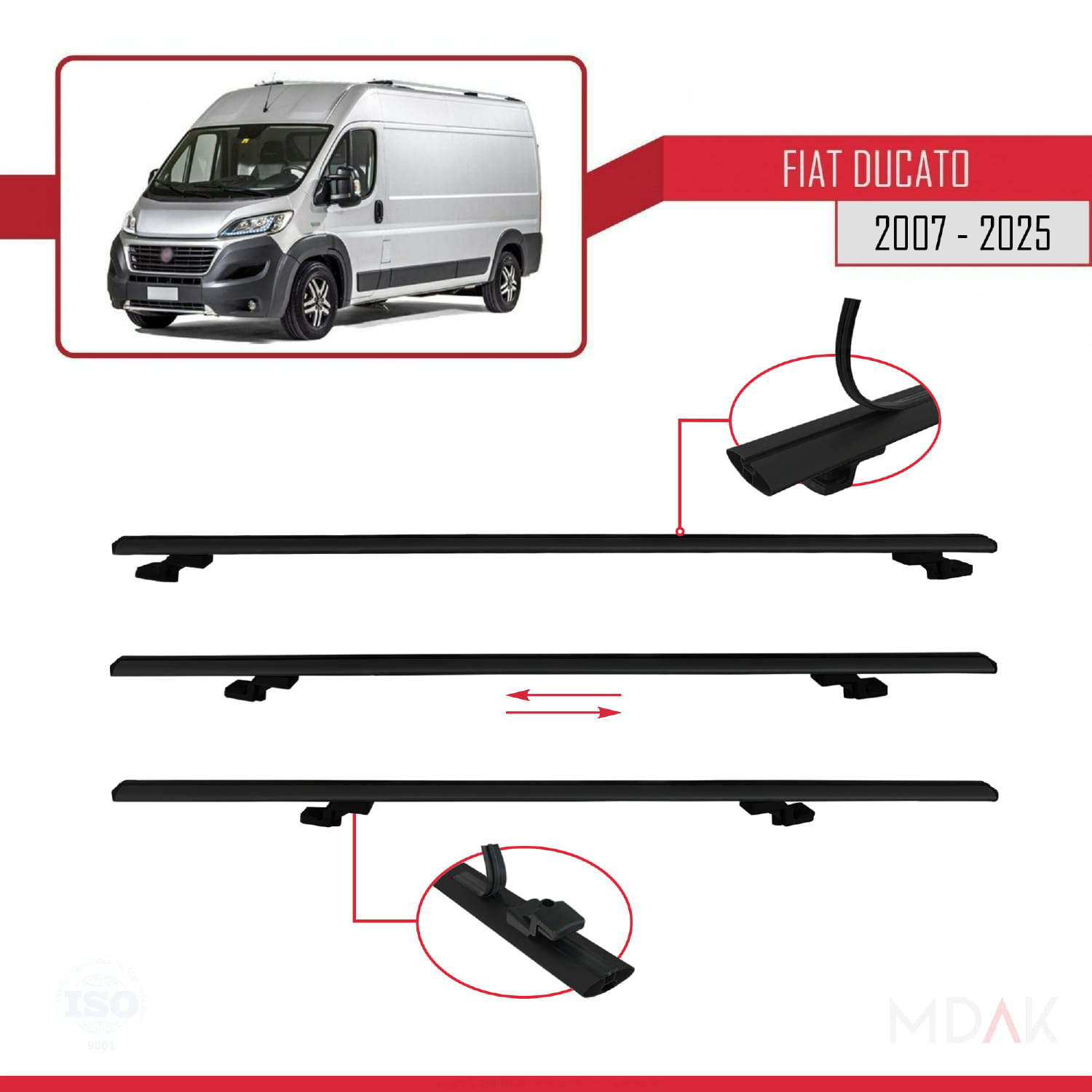 Fiat Ducato 3 2007 ve Sonrası ile Uyumlu BASIC Model Ara Atkı Tavan Barı Siyah 3 Adet - Görsel 5