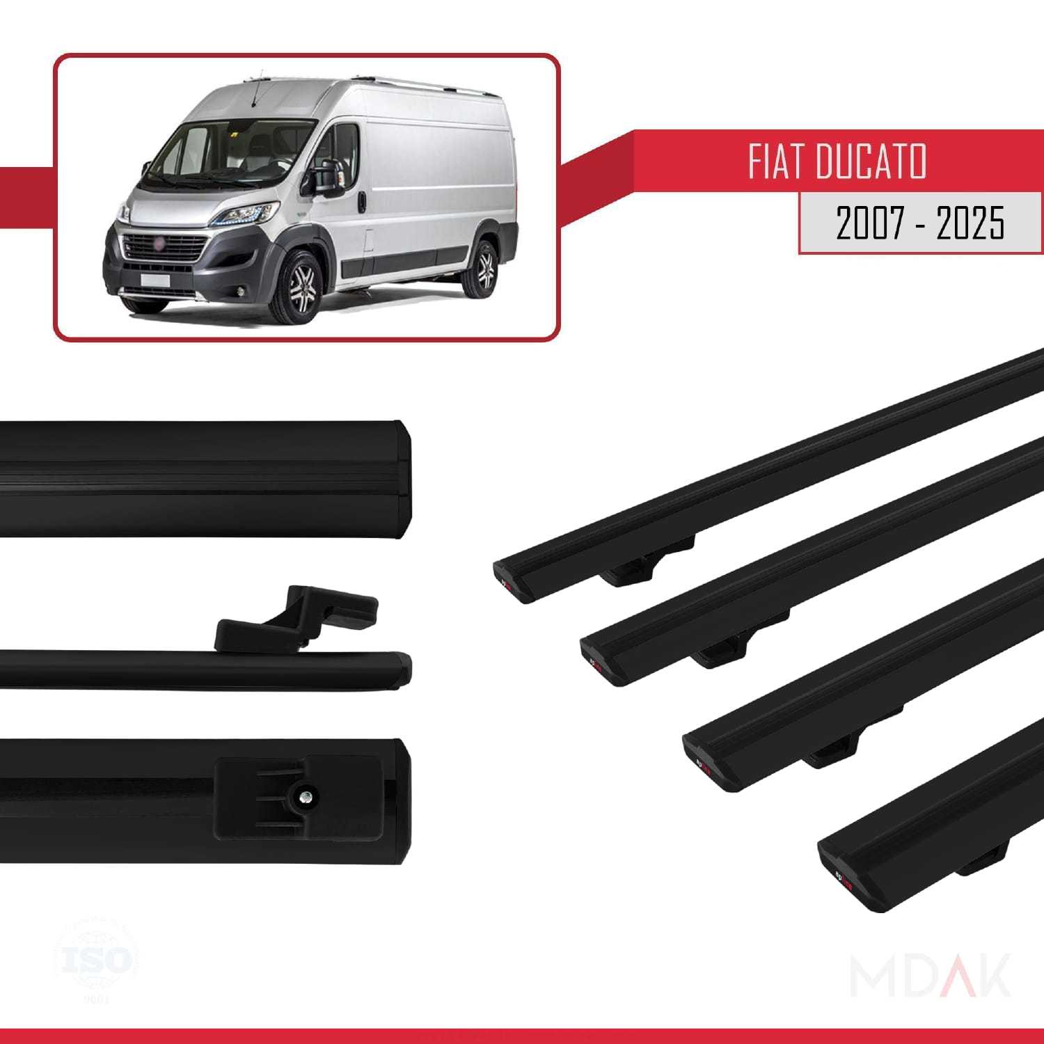 Fiat Ducato 3 2007 ve Sonrası ile Uyumlu BASIC Model Ara Atkı Tavan Barı Siyah 4 Adet - Görsel 3