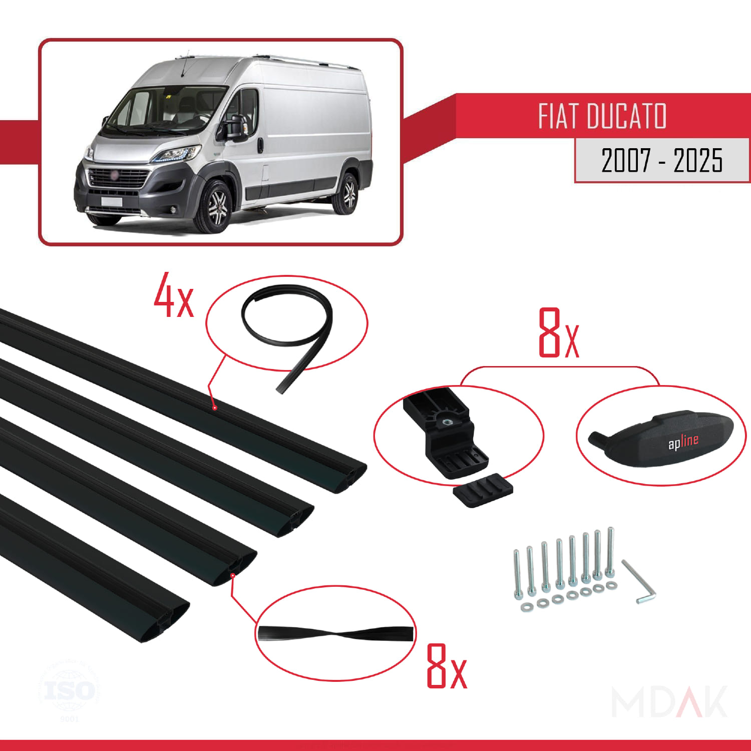 Fiat Ducato 3 2007 ve Sonrası ile Uyumlu BASIC Model Ara Atkı Tavan Barı Siyah 4 Adet - Görsel 6