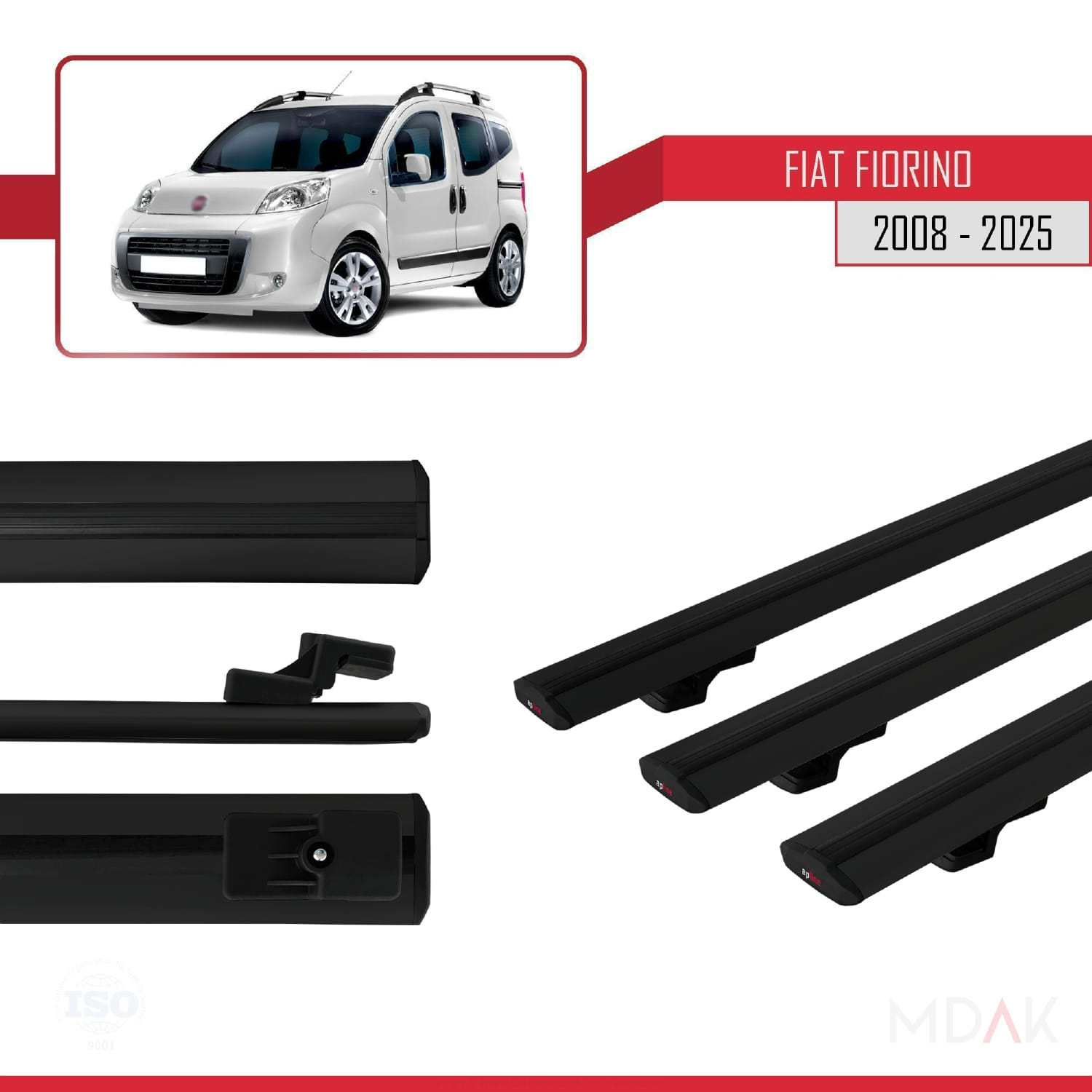 Fiat Fiorino 3 2008 ve Sonrası ile Uyumlu BASIC Model Ara Atkı Tavan Barı Siyah 3 Adet - Görsel 3