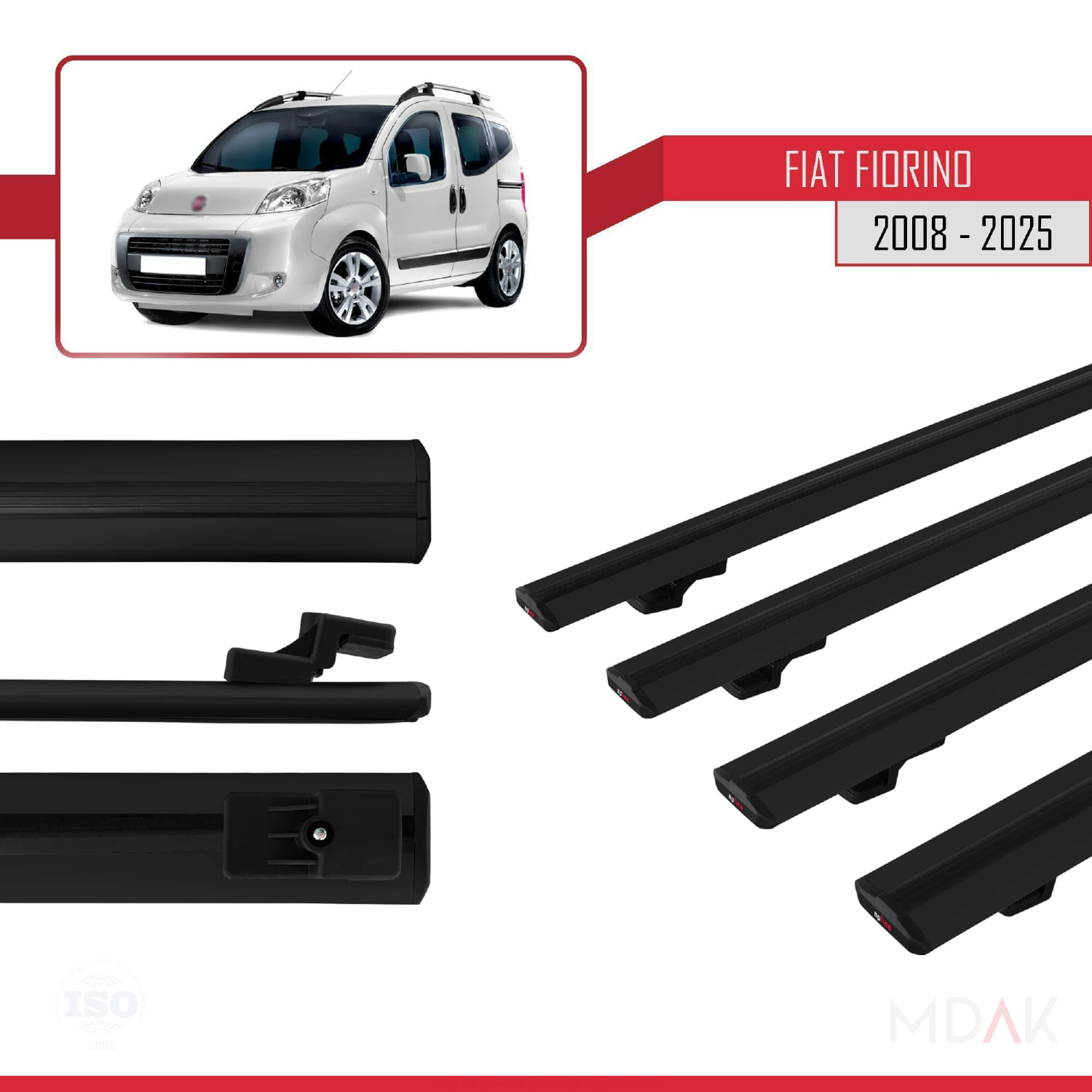 Fiat Fiorino 3 2008 ve Sonrası ile Uyumlu BASIC Model Ara Atkı Tavan Barı Siyah 4 Adet - Görsel 3