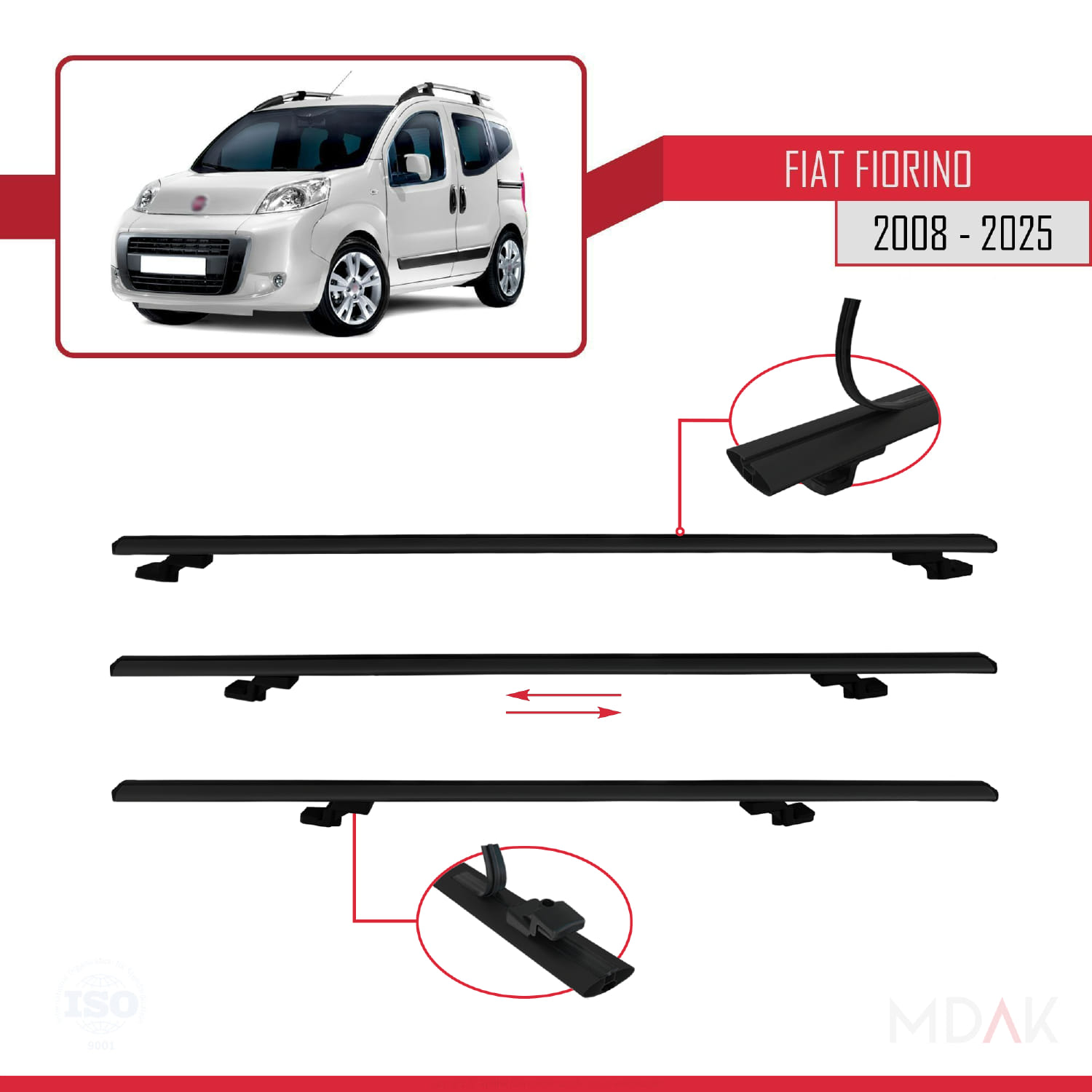 Fiat Fiorino 3 2008 ve Sonrası ile Uyumlu BASIC Model Ara Atkı Tavan Barı Siyah 4 Adet - Görsel 5