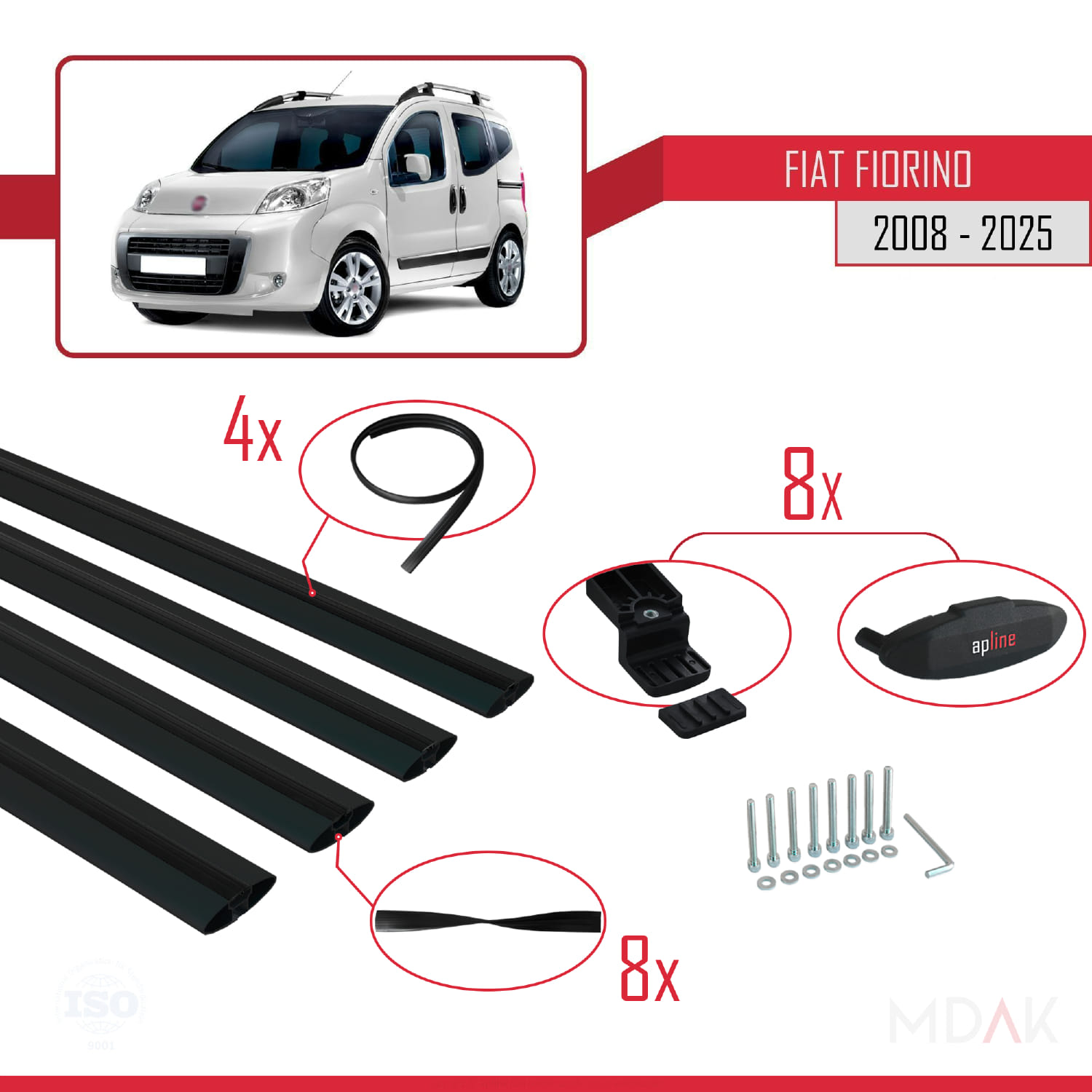 Fiat Fiorino 3 2008 ve Sonrası ile Uyumlu BASIC Model Ara Atkı Tavan Barı Siyah 4 Adet - Görsel 6