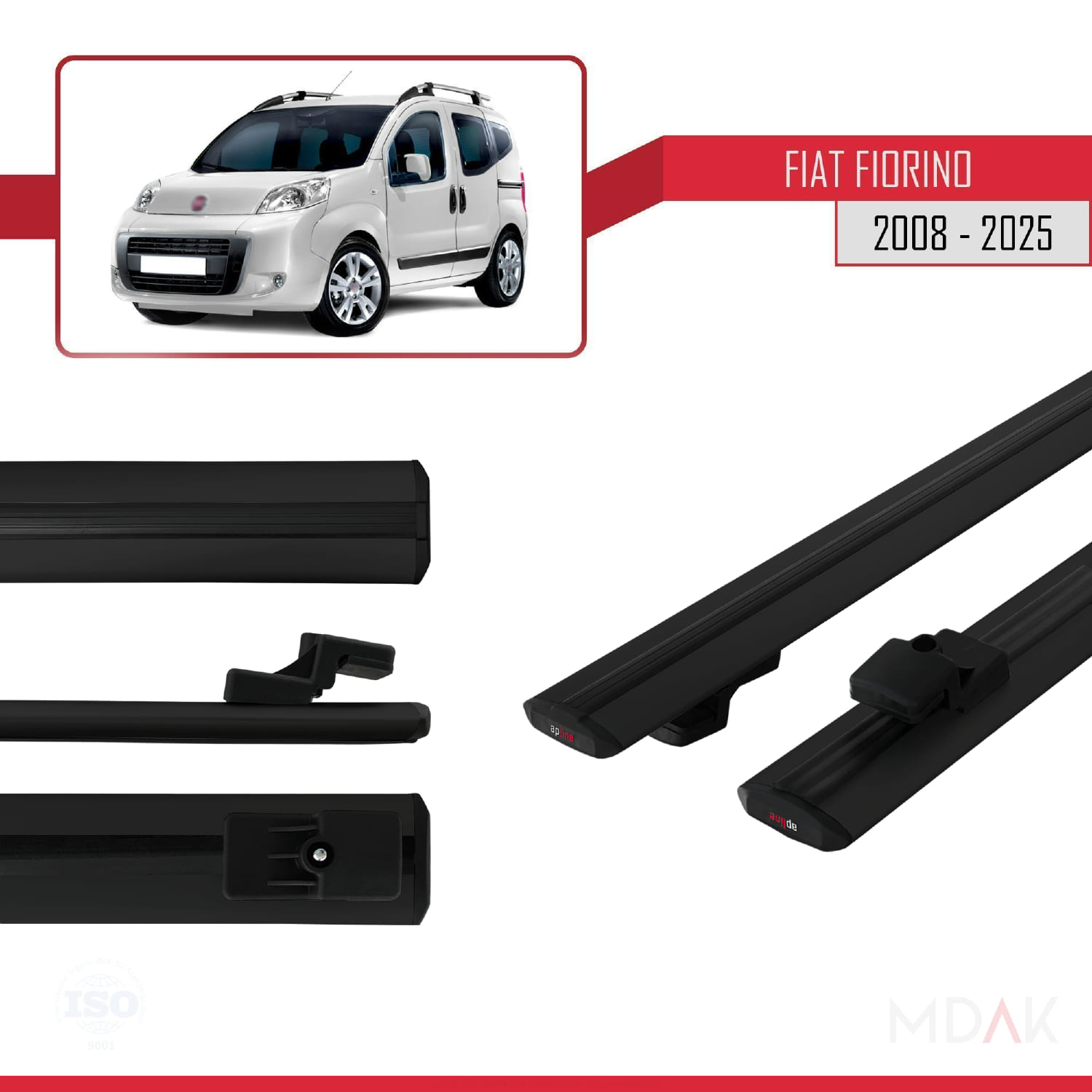 Fiat Fiorino 3 2008 ve Sonrası ile Uyumlu BASIC Model Ara Atkı Tavan Barı Siyah 2 Adet - Görsel 3
