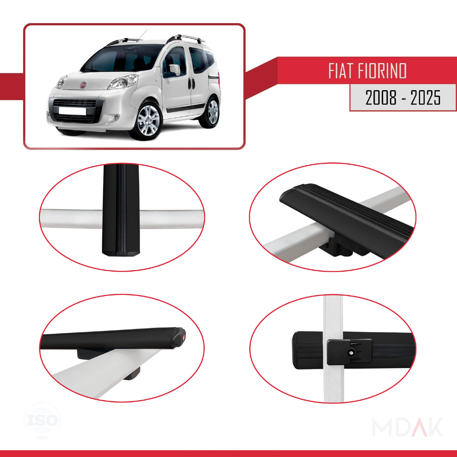 Fiat Fiorino 3 2008 ve Sonrası ile Uyumlu BASIC Model Ara Atkı Tavan Barı Siyah 2 Adet - Görsel 4