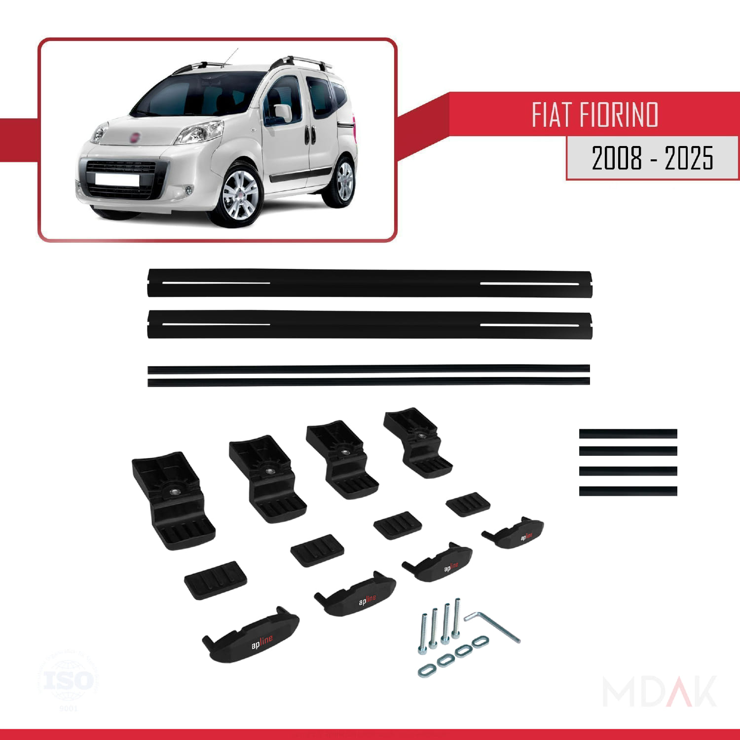 Fiat Fiorino 3 2008 ve Sonrası ile Uyumlu BASIC Model Ara Atkı Tavan Barı Siyah 2 Adet - Görsel 6