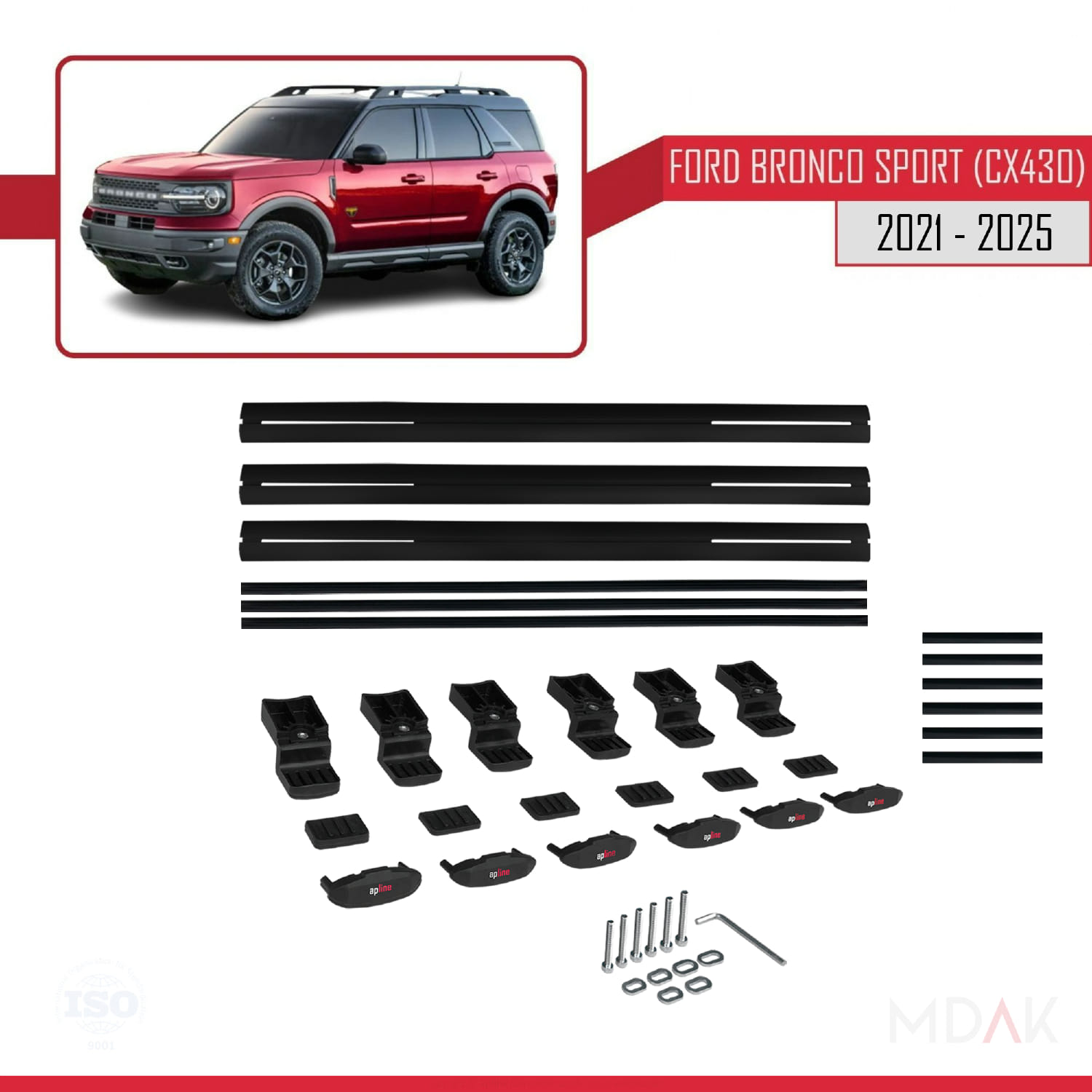 Ford Bronco Sport (CX430) 2021 ve Sonrası ile Uyumlu BASIC Model Ara Atkı Tavan Barı Siyah 3 Adet - Görsel 6