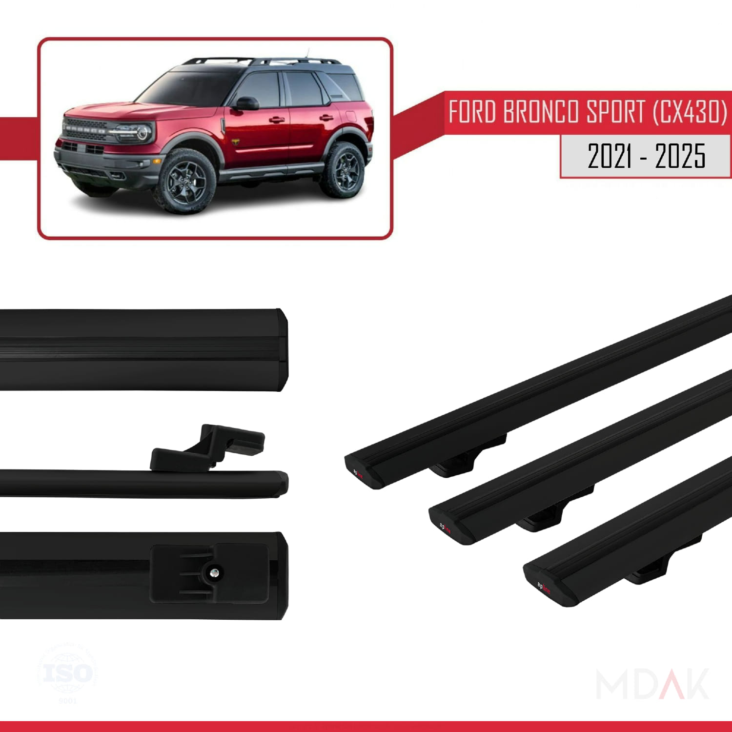 Ford Bronco Sport (CX430) 2021 ve Sonrası ile Uyumlu BASIC Model Ara Atkı Tavan Barı Siyah 3 Adet - Görsel 3