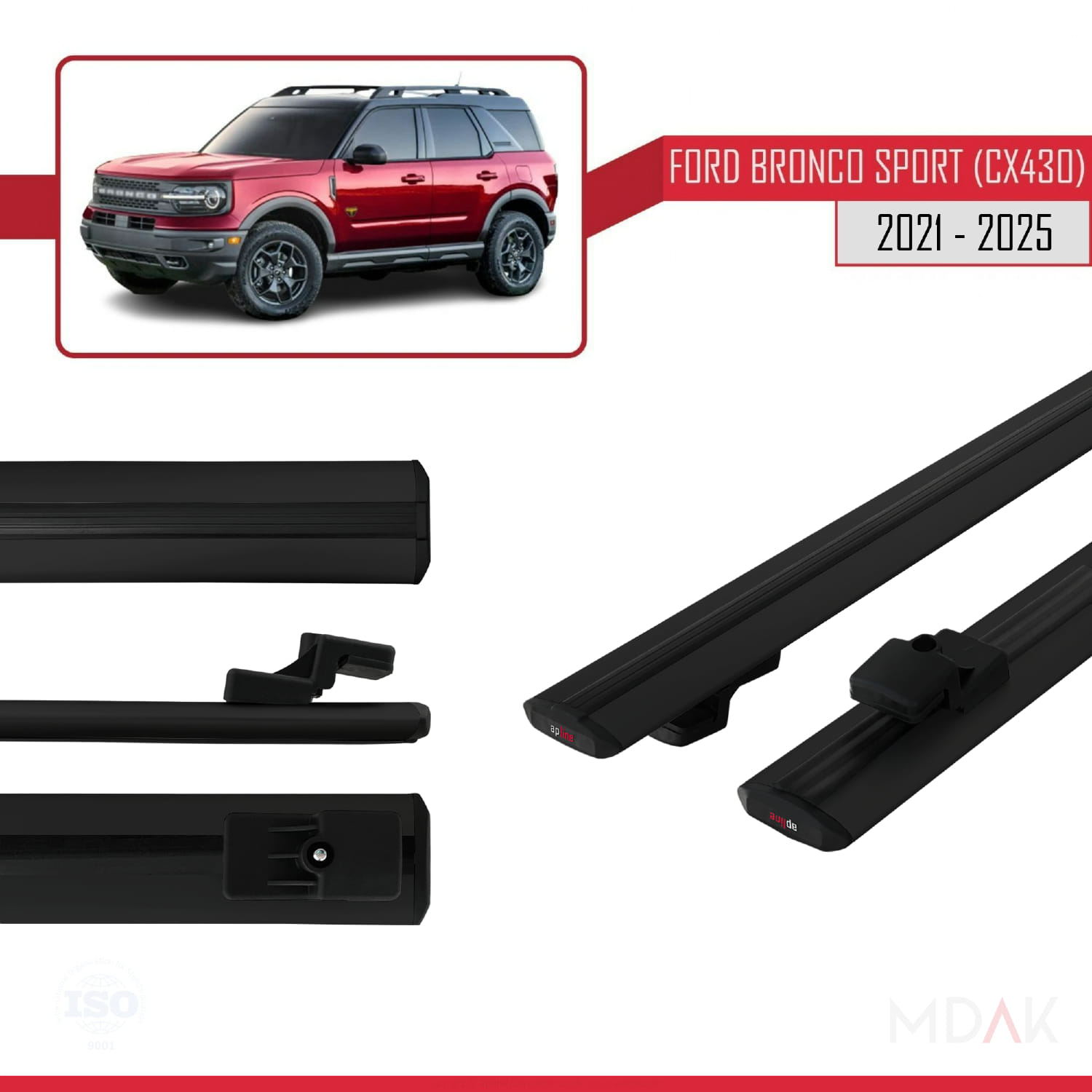 Ford Bronco Sport (CX430) 2021 ve Sonrası ile Uyumlu BASIC Model Ara Atkı Tavan Barı Siyah 2 Adet - Görsel 3