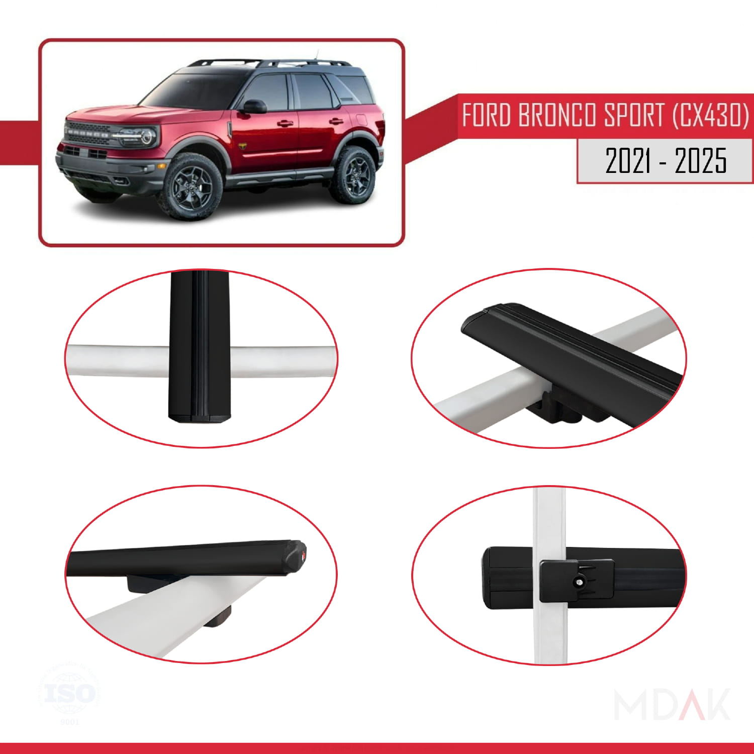 Ford Bronco Sport (CX430) 2021 ve Sonrası ile Uyumlu BASIC Model Ara Atkı Tavan Barı Siyah 2 Adet - Görsel 4
