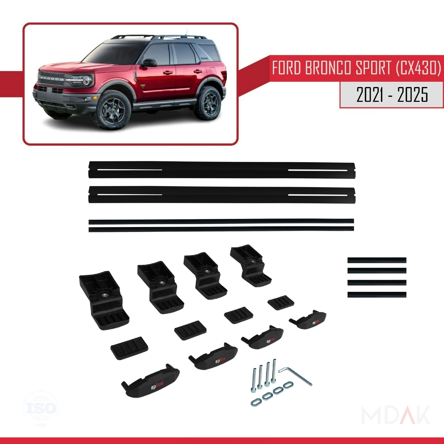 Ford Bronco Sport (CX430) 2021 ve Sonrası ile Uyumlu BASIC Model Ara Atkı Tavan Barı Siyah 2 Adet - Görsel 6