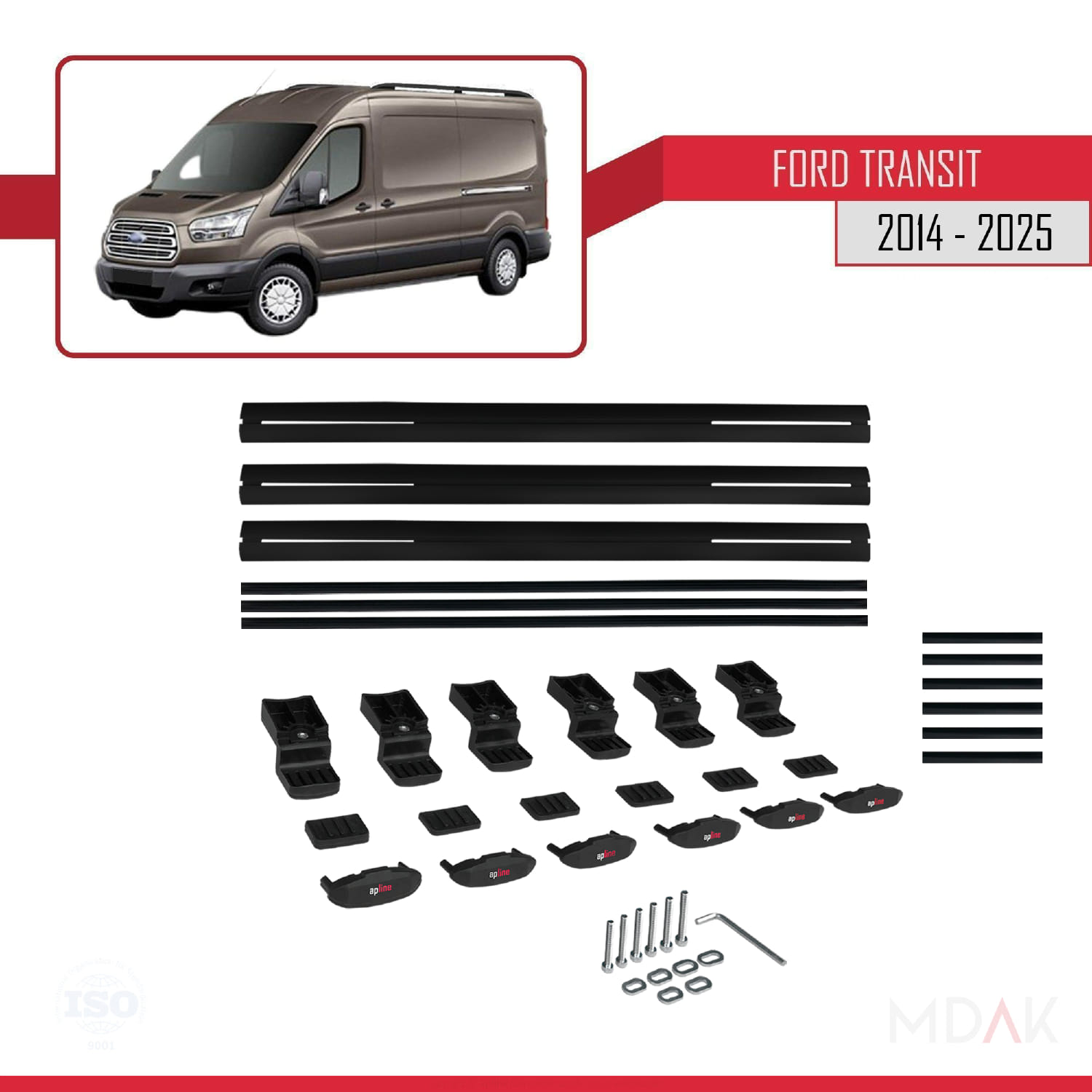 Ford Transit 2014 ve Sonrası ile Uyumlu BASIC Model Ara Atkı Tavan Barı Siyah 3 Adet - Görsel 6