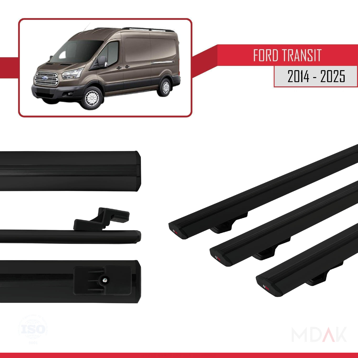 Ford Transit 2014 ve Sonrası ile Uyumlu BASIC Model Ara Atkı Tavan Barı Siyah 3 Adet - Görsel 3