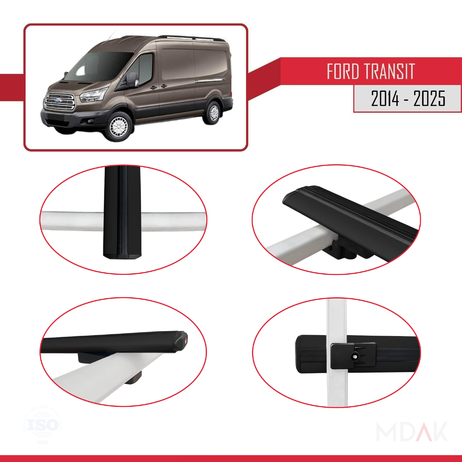 Ford Transit 2014 ve Sonrası ile Uyumlu BASIC Model Ara Atkı Tavan Barı Siyah 3 Adet - Görsel 4