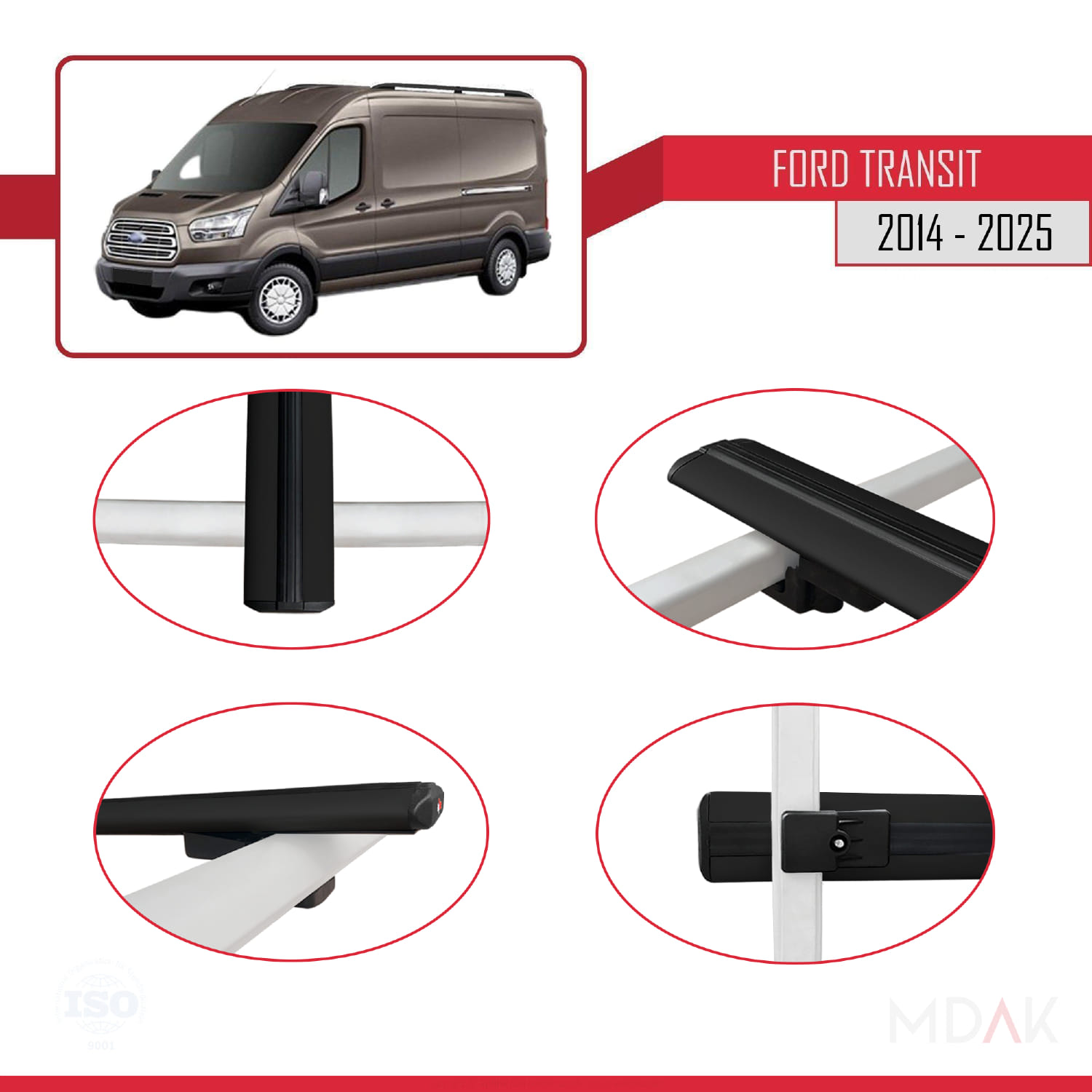 Ford Transit 2014 ve Sonrası ile Uyumlu BASIC Model Ara Atkı Tavan Barı Siyah 4 Adet - Görsel 4