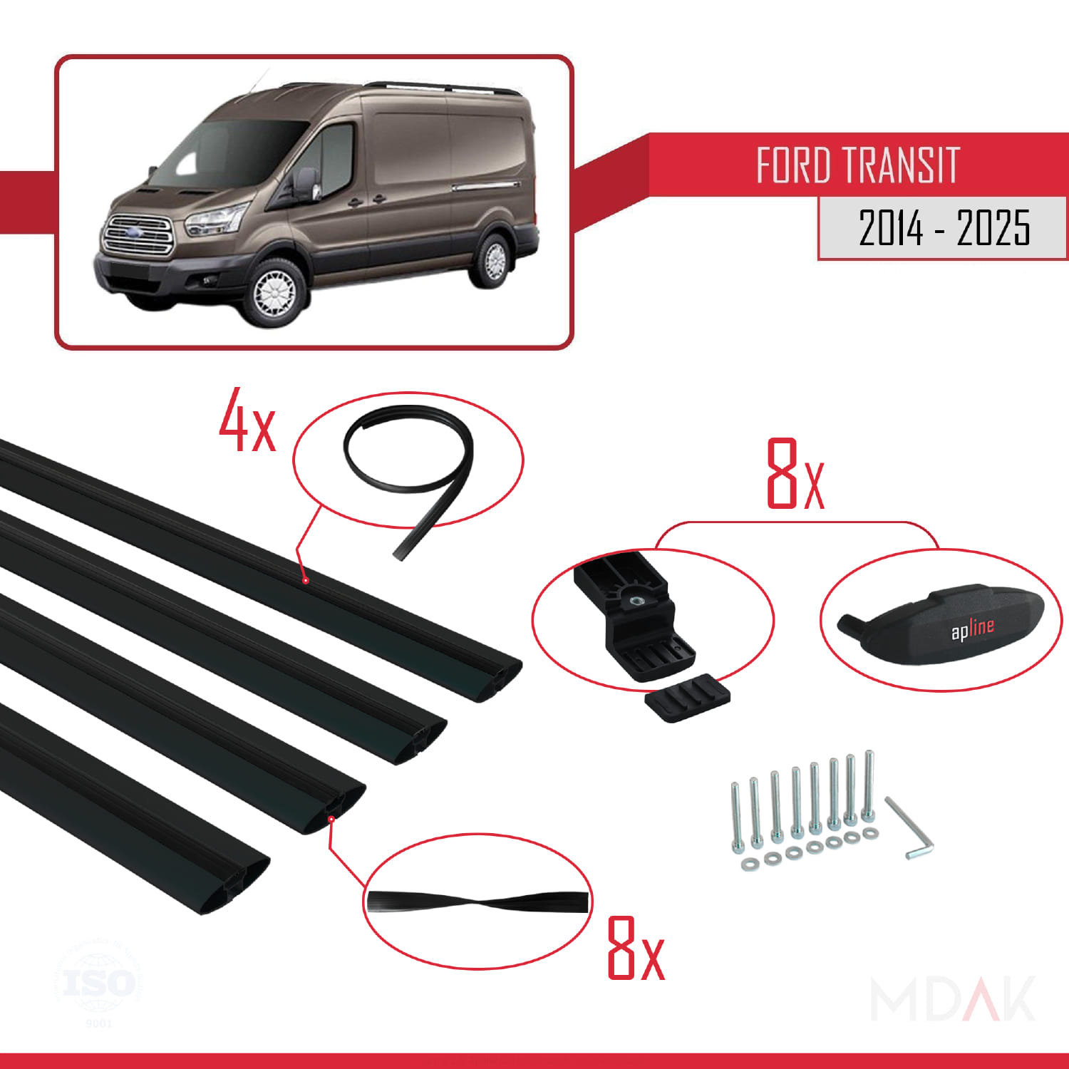 Ford Transit 2014 ve Sonrası ile Uyumlu BASIC Model Ara Atkı Tavan Barı Siyah 4 Adet - Görsel 6