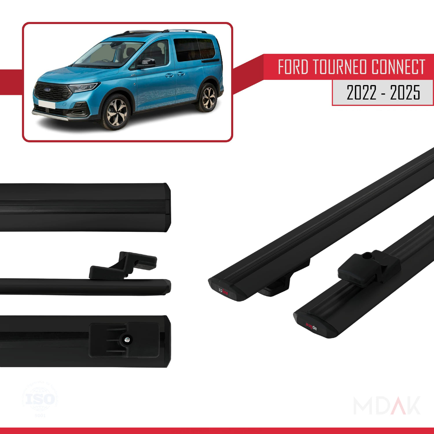 Ford Transit/Tourneo Connect 3 2022 ve Sonrası ile Uyumlu BASIC Model Ara Atkı Tavan Barı Siyah 2 Adet - Görsel 3