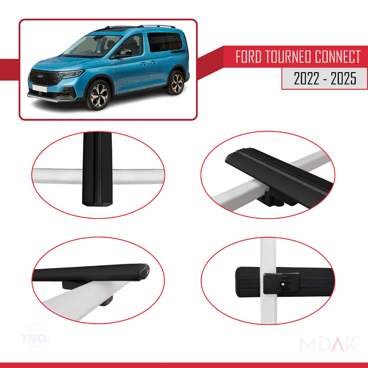 Ford Transit/Tourneo Connect 3 2022 ve Sonrası ile Uyumlu BASIC Model Ara Atkı Tavan Barı Siyah 2 Adet - Görsel 4