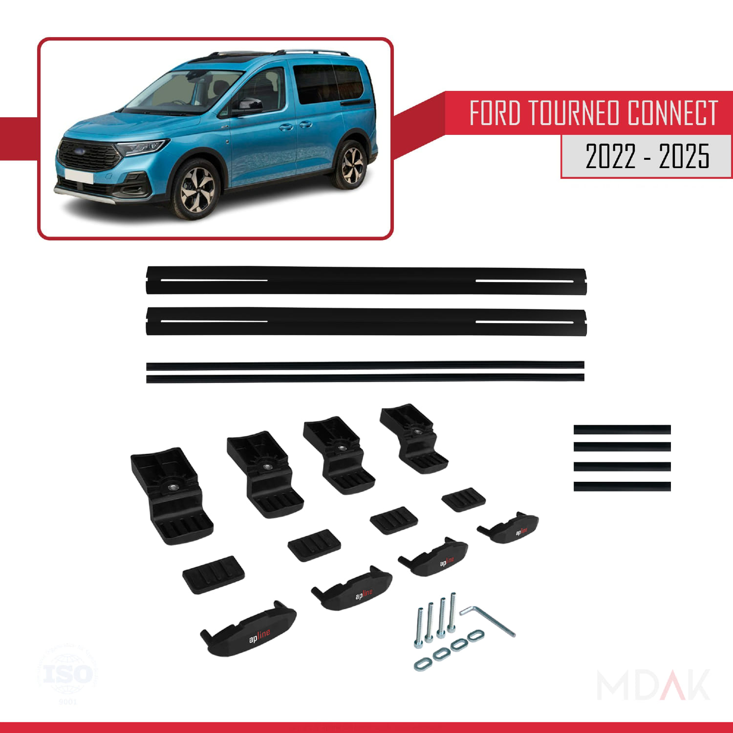 Ford Transit/Tourneo Connect 3 2022 ve Sonrası ile Uyumlu BASIC Model Ara Atkı Tavan Barı Siyah 2 Adet - Görsel 6