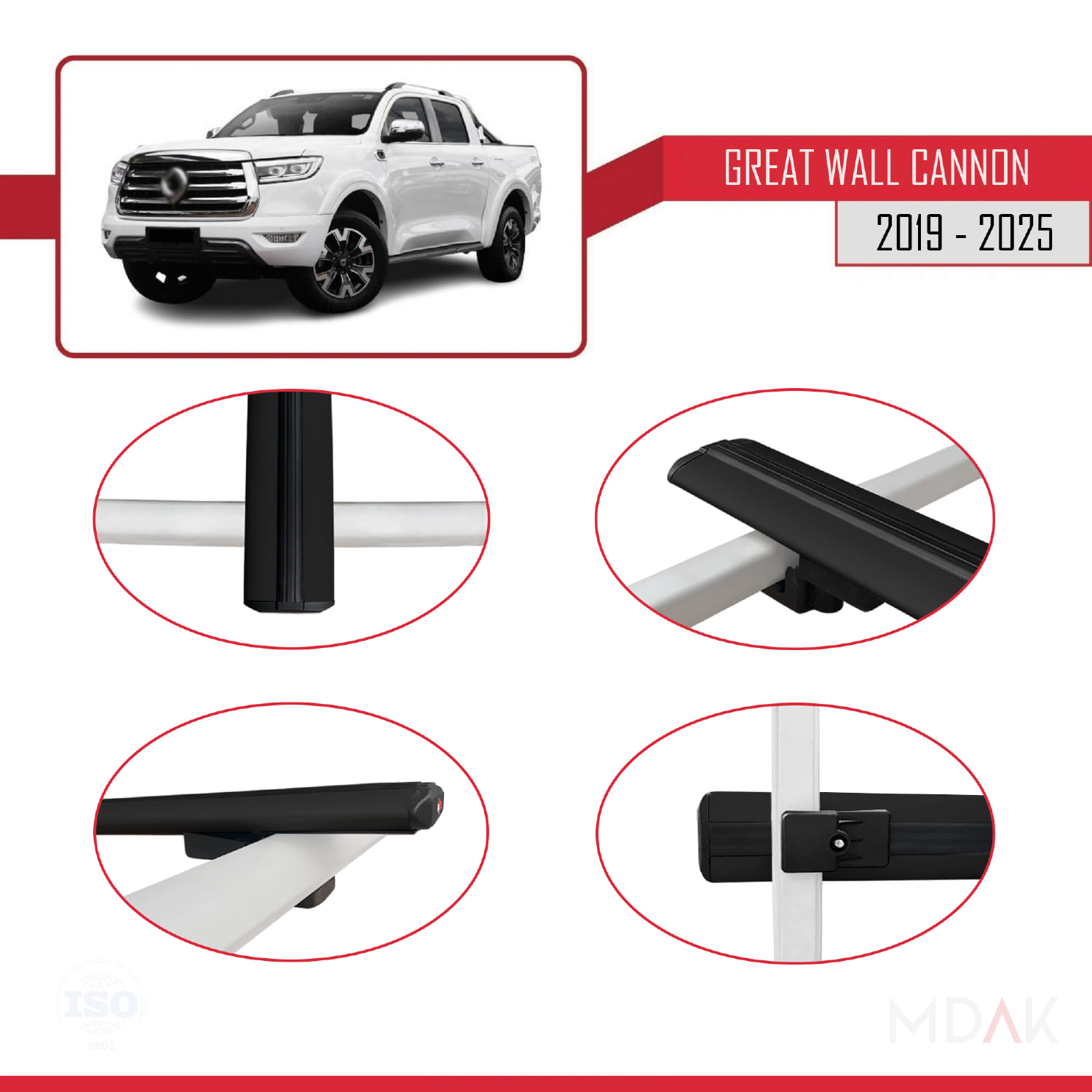 Great Wall Cannon 2019 ve Sonrası ile Uyumlu BASIC Model Ara Atkı Tavan Barı Siyah 3 Adet - Görsel 4
