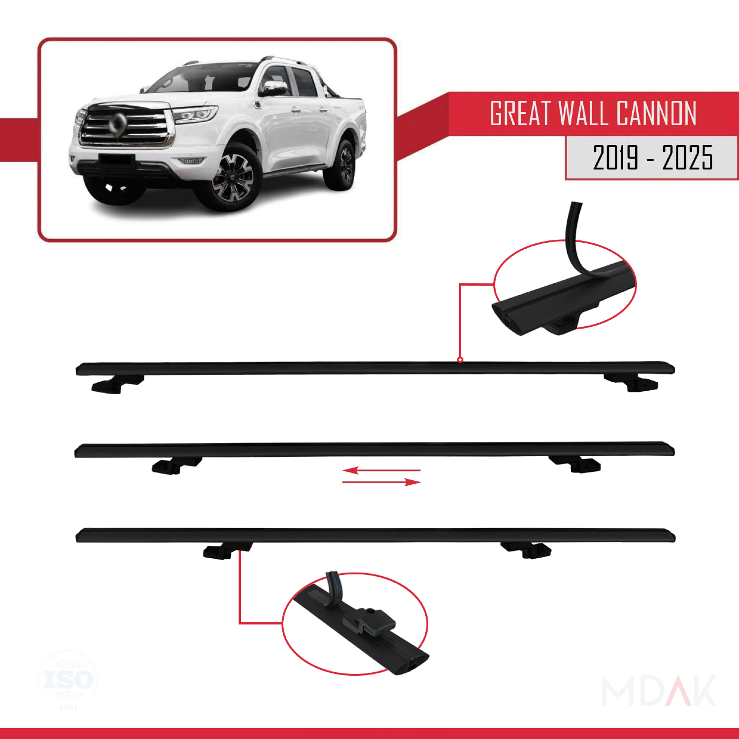 Great Wall Cannon 2019 ve Sonrası ile Uyumlu BASIC Model Ara Atkı Tavan Barı Siyah 3 Adet - Görsel 5