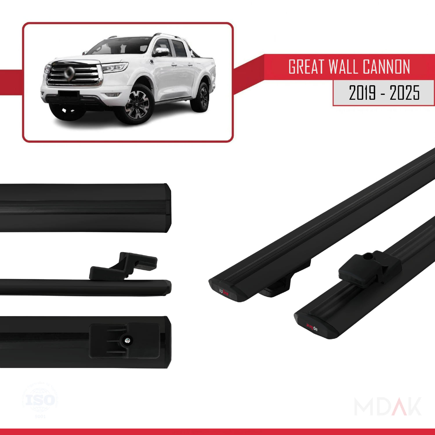 Great Wall Cannon 2019 ve Sonrası ile Uyumlu BASIC Model Ara Atkı Tavan Barı Siyah 2 Adet - Görsel 3