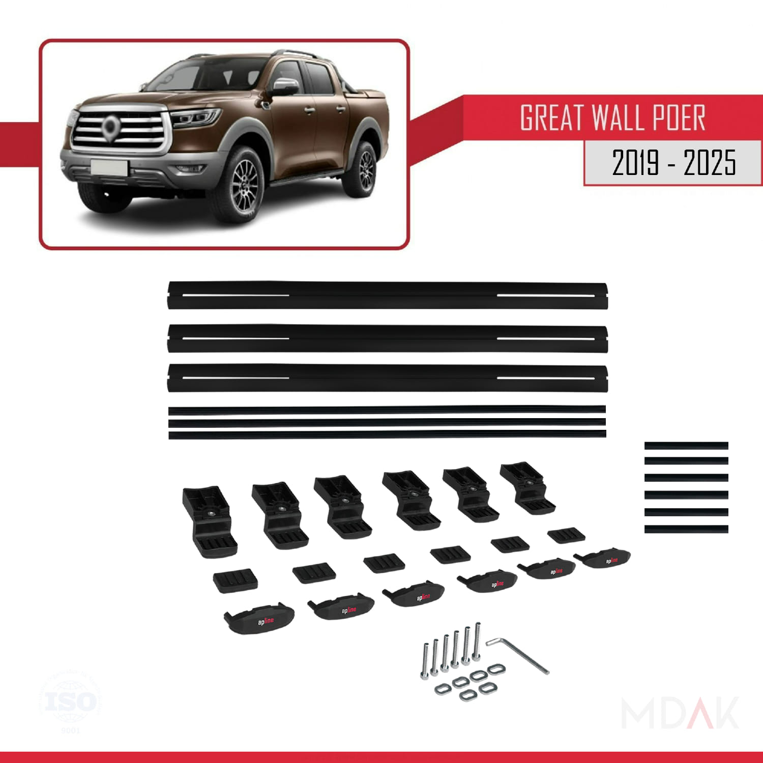 Great Wall Poer 2019 ve Sonrası ile Uyumlu BASIC Model Ara Atkı Tavan Barı Siyah 3 Adet - Görsel 6
