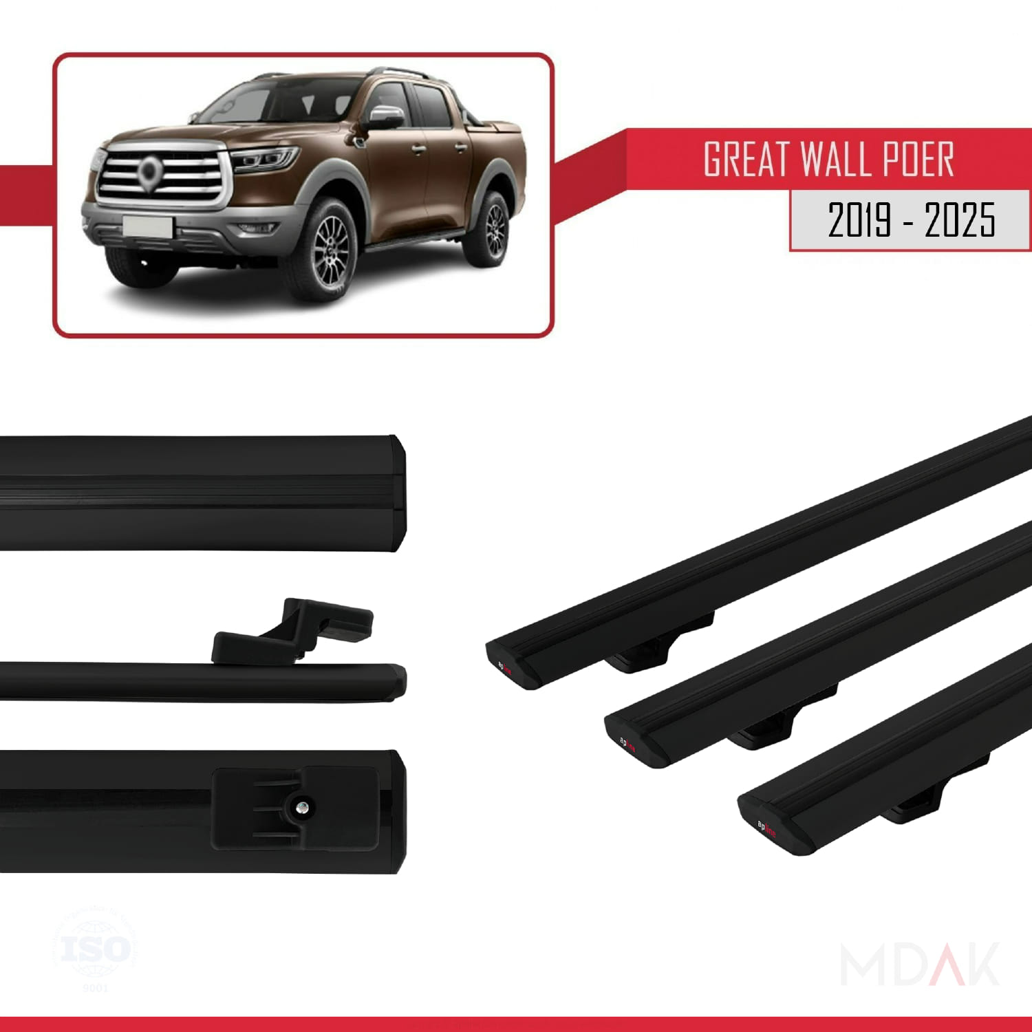 Great Wall Poer 2019 ve Sonrası ile Uyumlu BASIC Model Ara Atkı Tavan Barı Siyah 3 Adet - Görsel 3