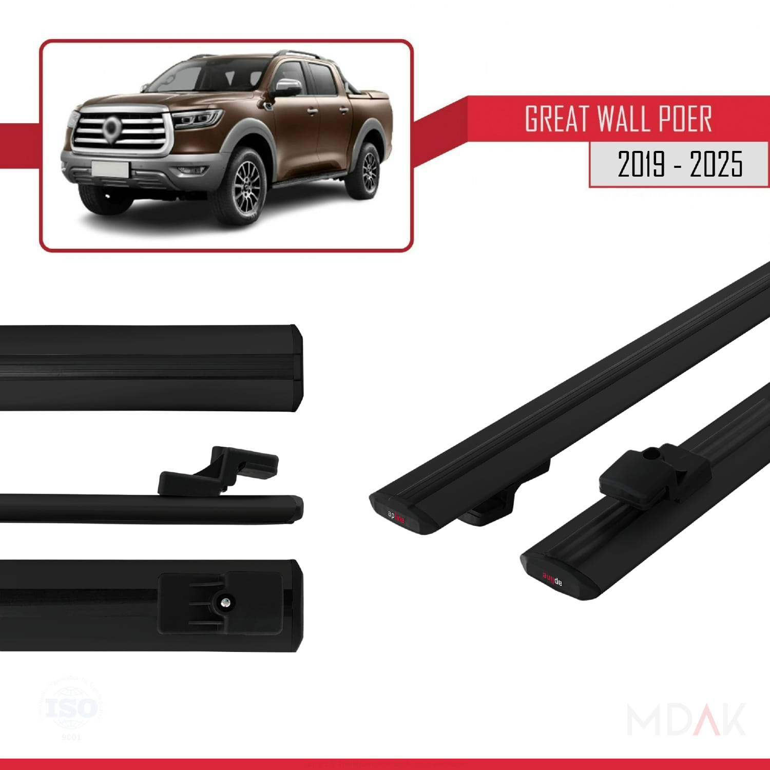 Great Wall Poer 2019 ve Sonrası ile Uyumlu BASIC Model Ara Atkı Tavan Barı Siyah 2 Adet - Görsel 3