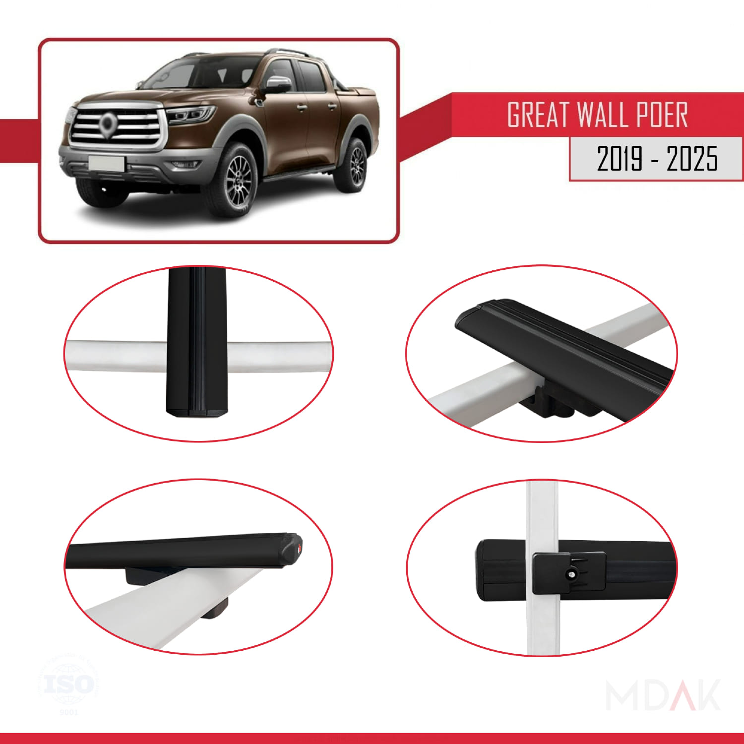 Great Wall Poer 2019 ve Sonrası ile Uyumlu BASIC Model Ara Atkı Tavan Barı Siyah 2 Adet - Görsel 4
