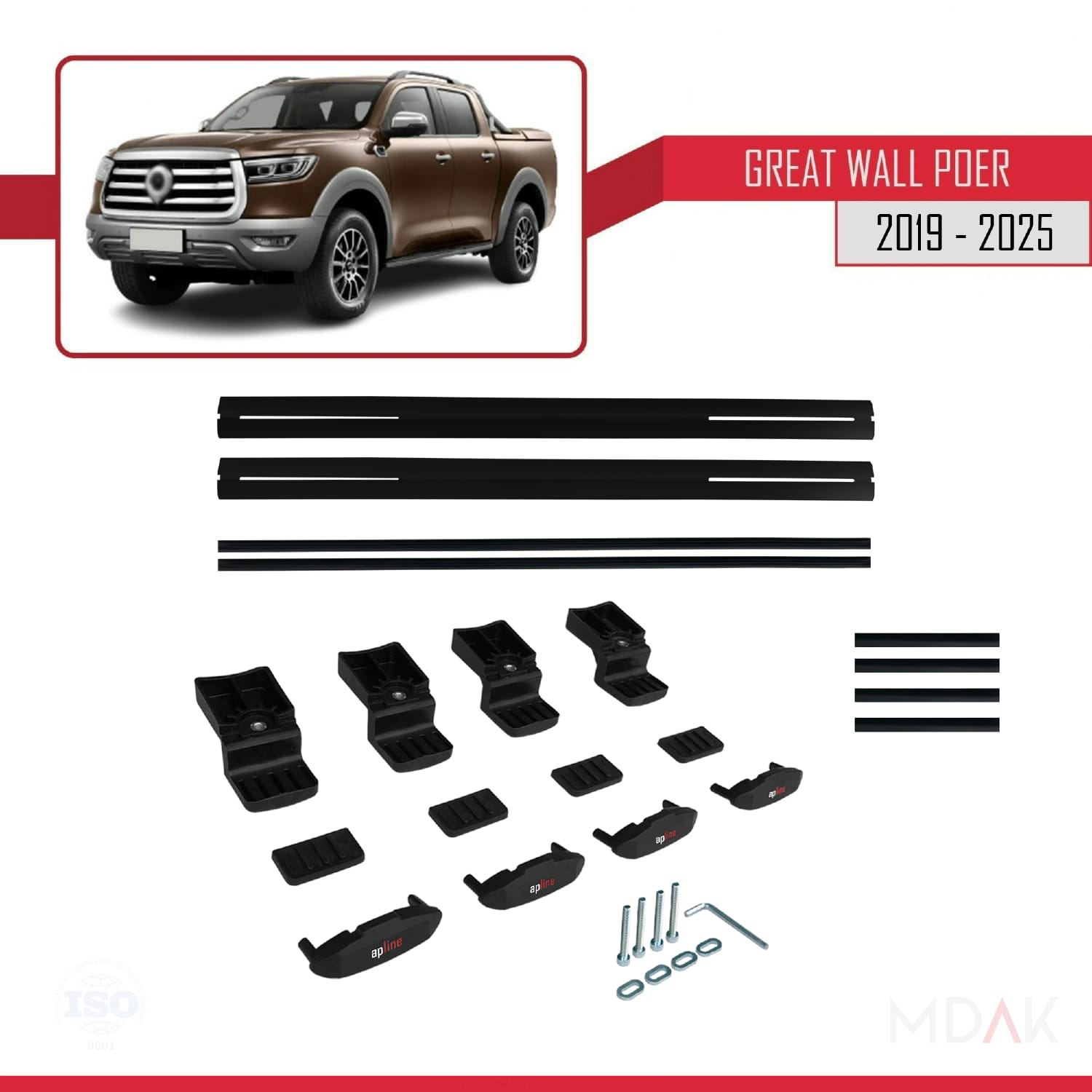 Great Wall Poer 2019 ve Sonrası ile Uyumlu BASIC Model Ara Atkı Tavan Barı Siyah 2 Adet - Görsel 6