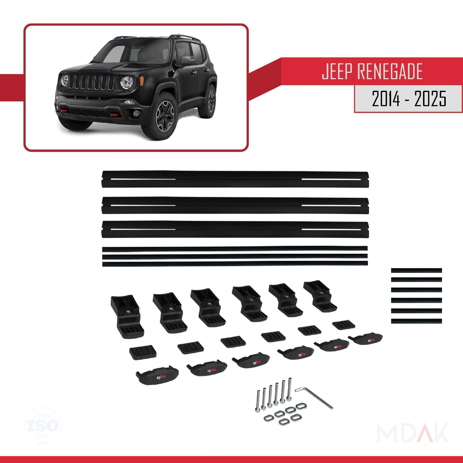 Jeep Renegade (BU) 2014 ve Sonrası ile Uyumlu BASIC Model Ara Atkı Tavan Barı Siyah 3 Adet - Görsel 6