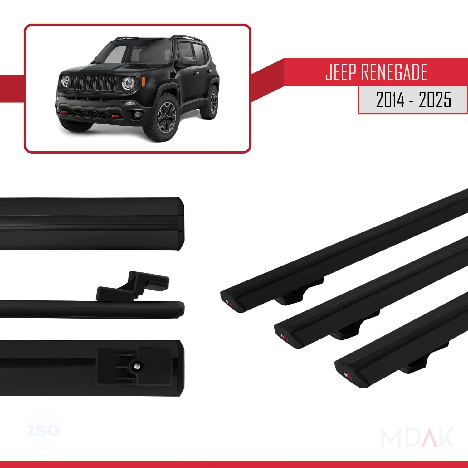 Jeep Renegade (BU) 2014 ve Sonrası ile Uyumlu BASIC Model Ara Atkı Tavan Barı Siyah 3 Adet - Görsel 3