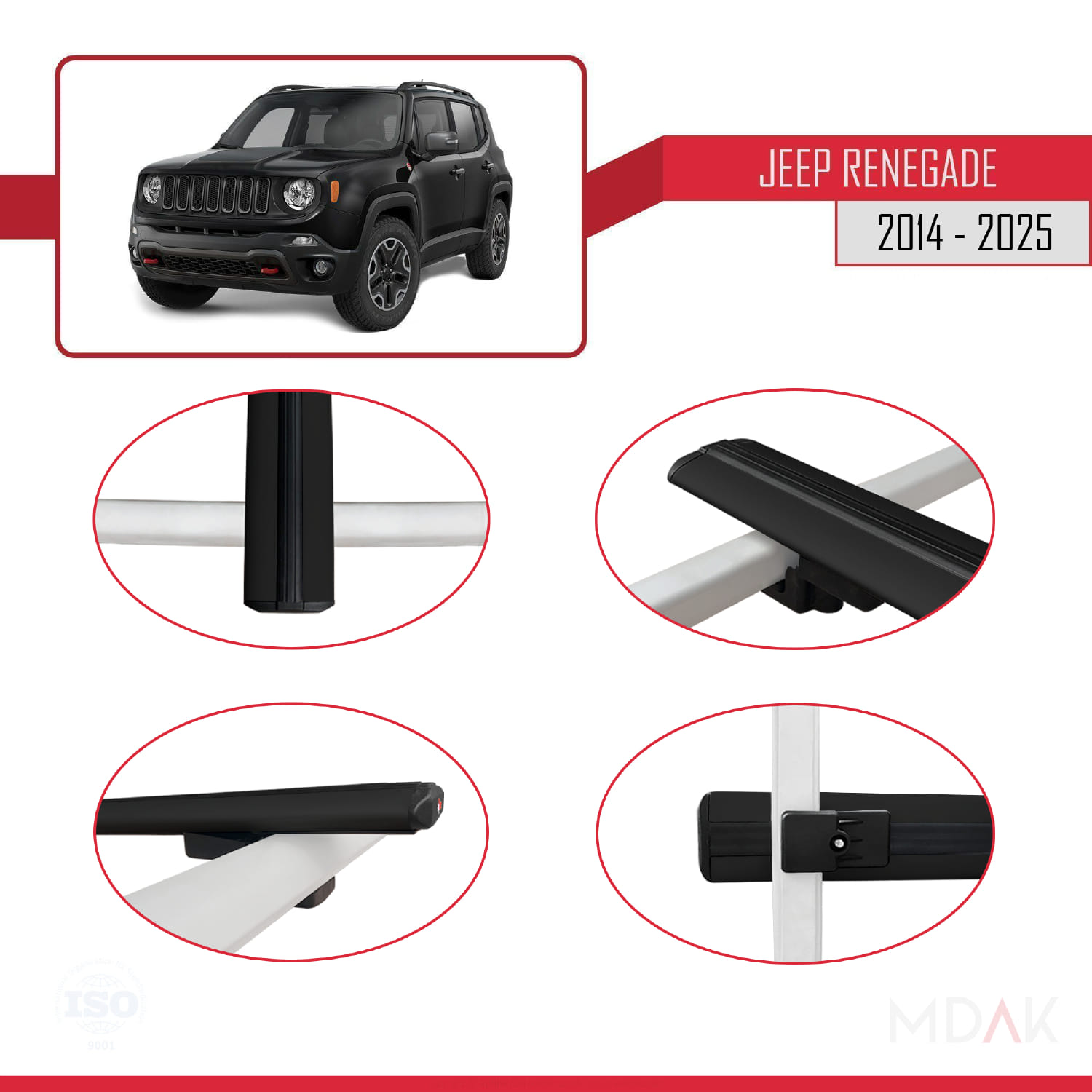 Jeep Renegade (BU) 2014 ve Sonrası ile Uyumlu BASIC Model Ara Atkı Tavan Barı Siyah 3 Adet - Görsel 4